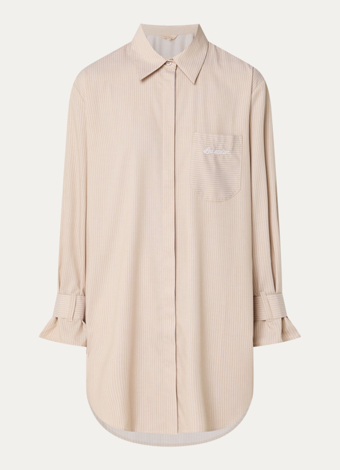 LES Atelier Salmia blouse met borstzak en streepprint - voorkant 4 khaki