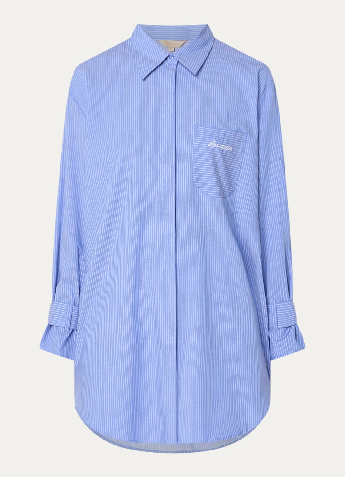LES Atelier Salmia blouse met borstzak en streepprint - voorkant 3 blauw