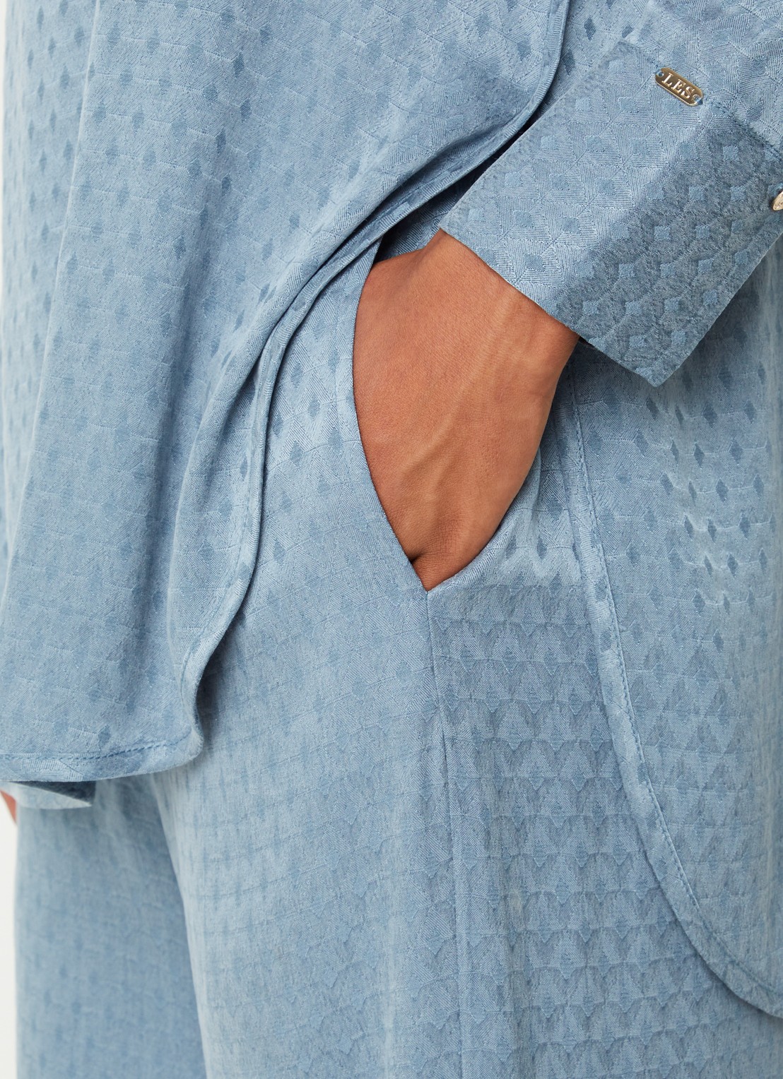 LES Atelier Sana high waist straight fit broek met structuur - detail 2 staalblauw