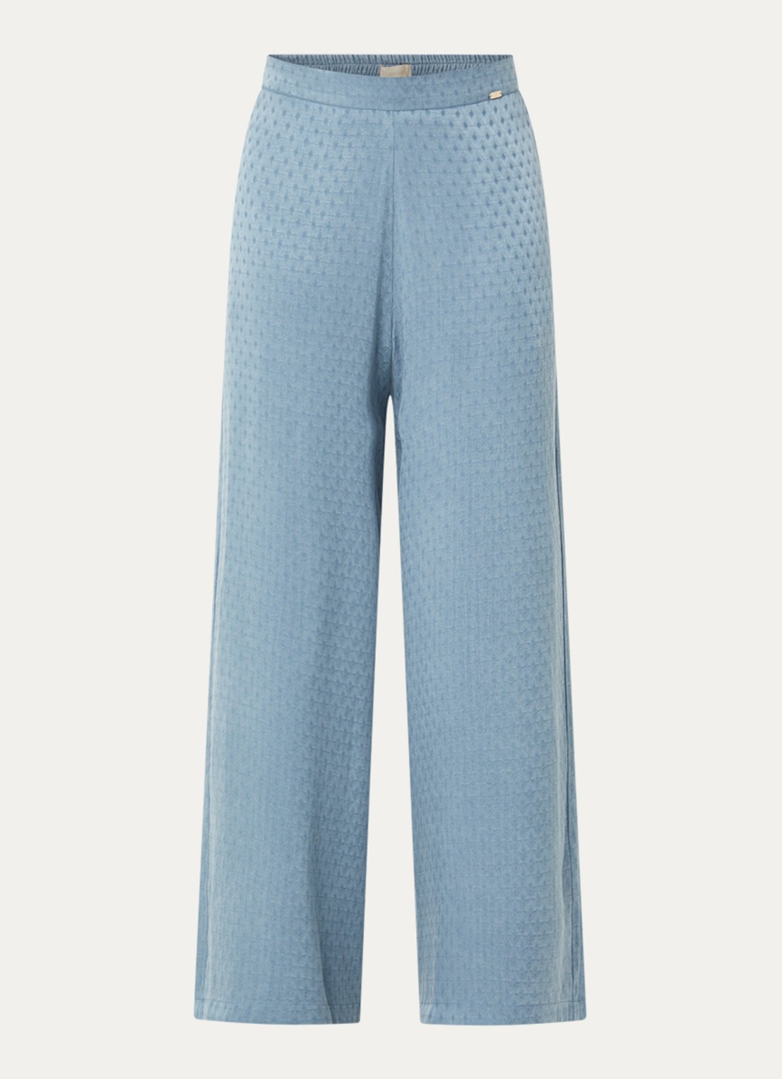 LES Atelier Sana high waist straight fit broek met structuur - voorkant 4 staalblauw