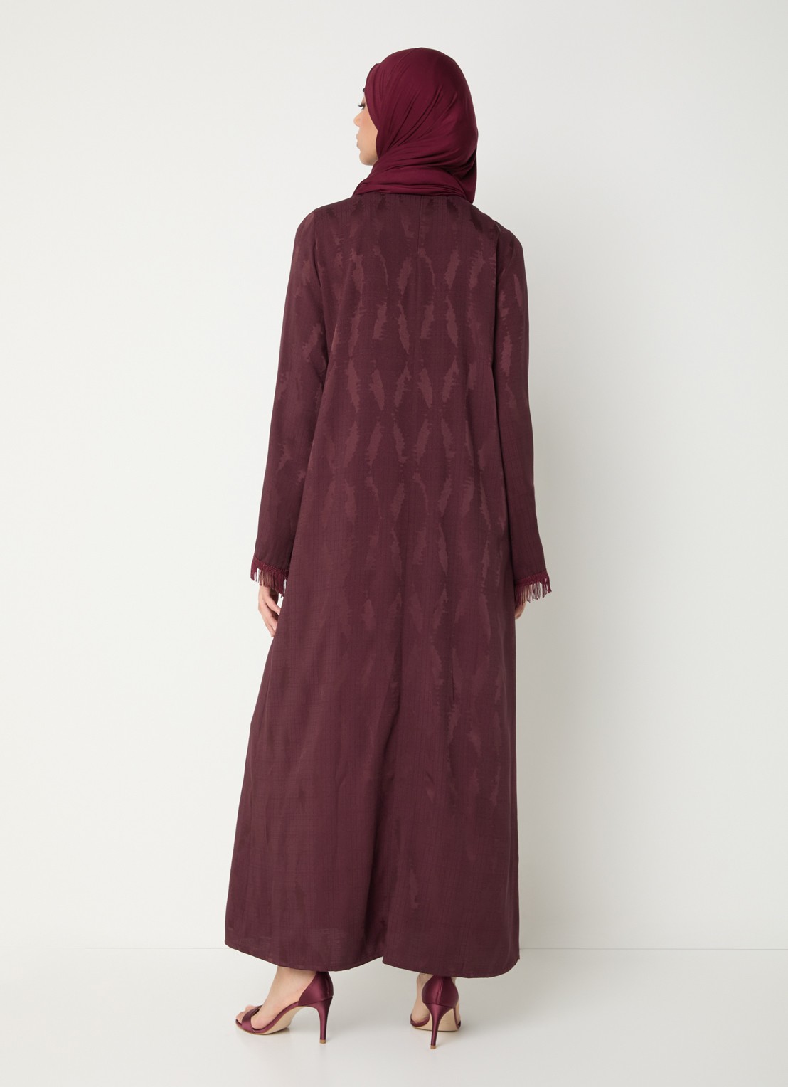 LES Atelier Soraya maxi jurk met print - achterkant 5 bordeauxrood