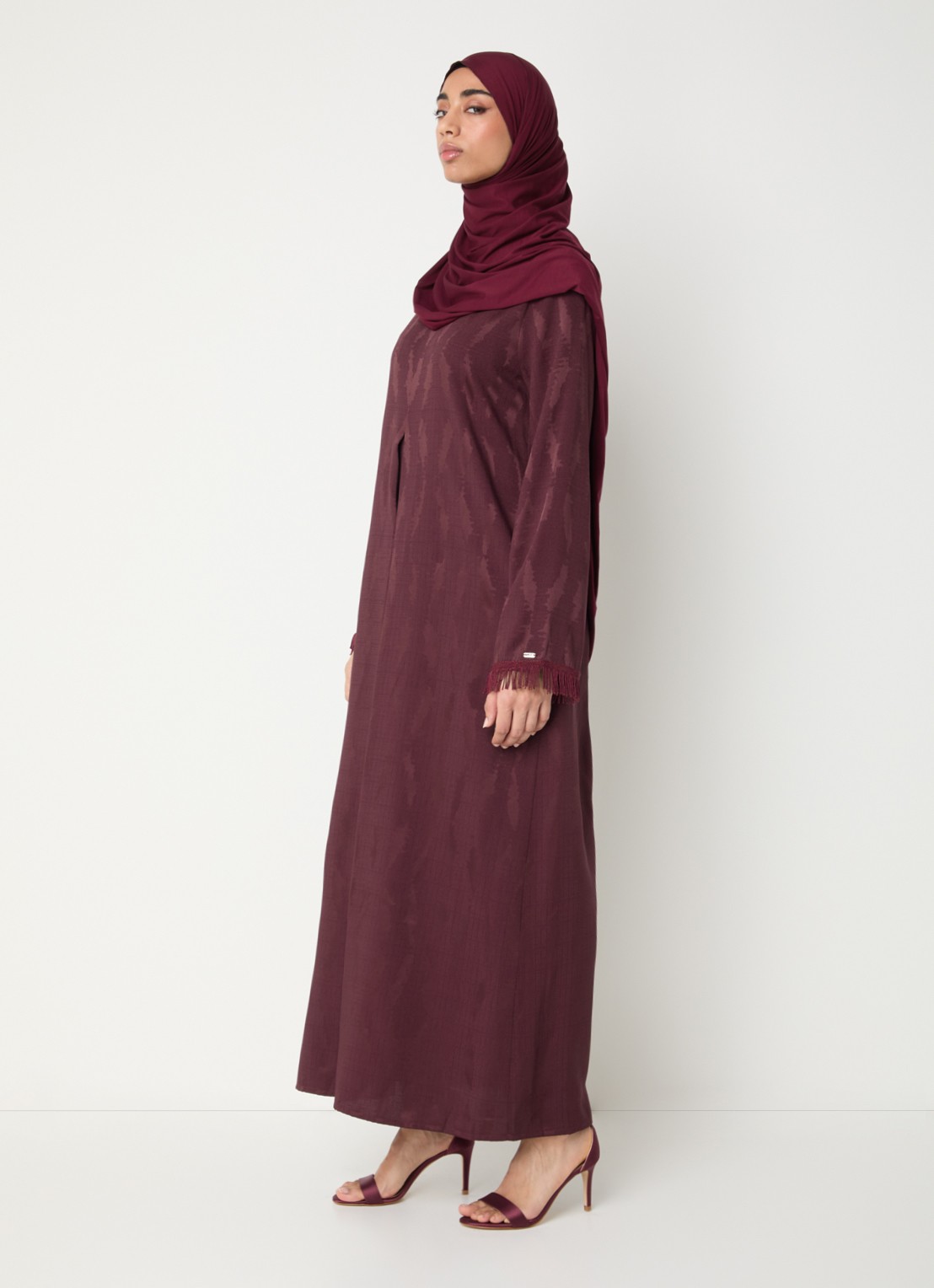 LES Atelier Soraya maxi jurk met print - voorkant 4 bordeauxrood
