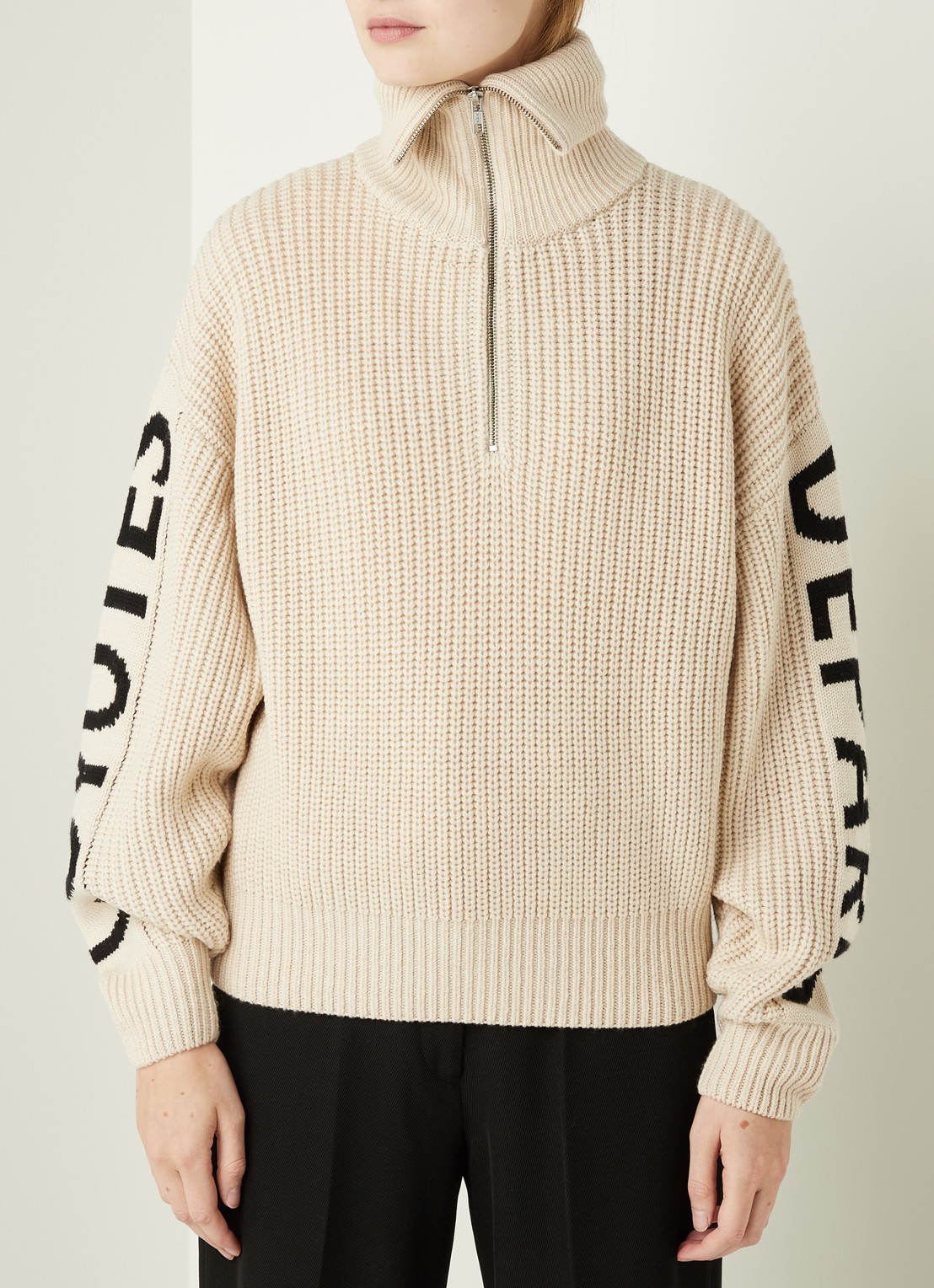 Les Coyotes de Paris Roxy trui van merino wol met ingebreid logopatroon - detail 3 beige