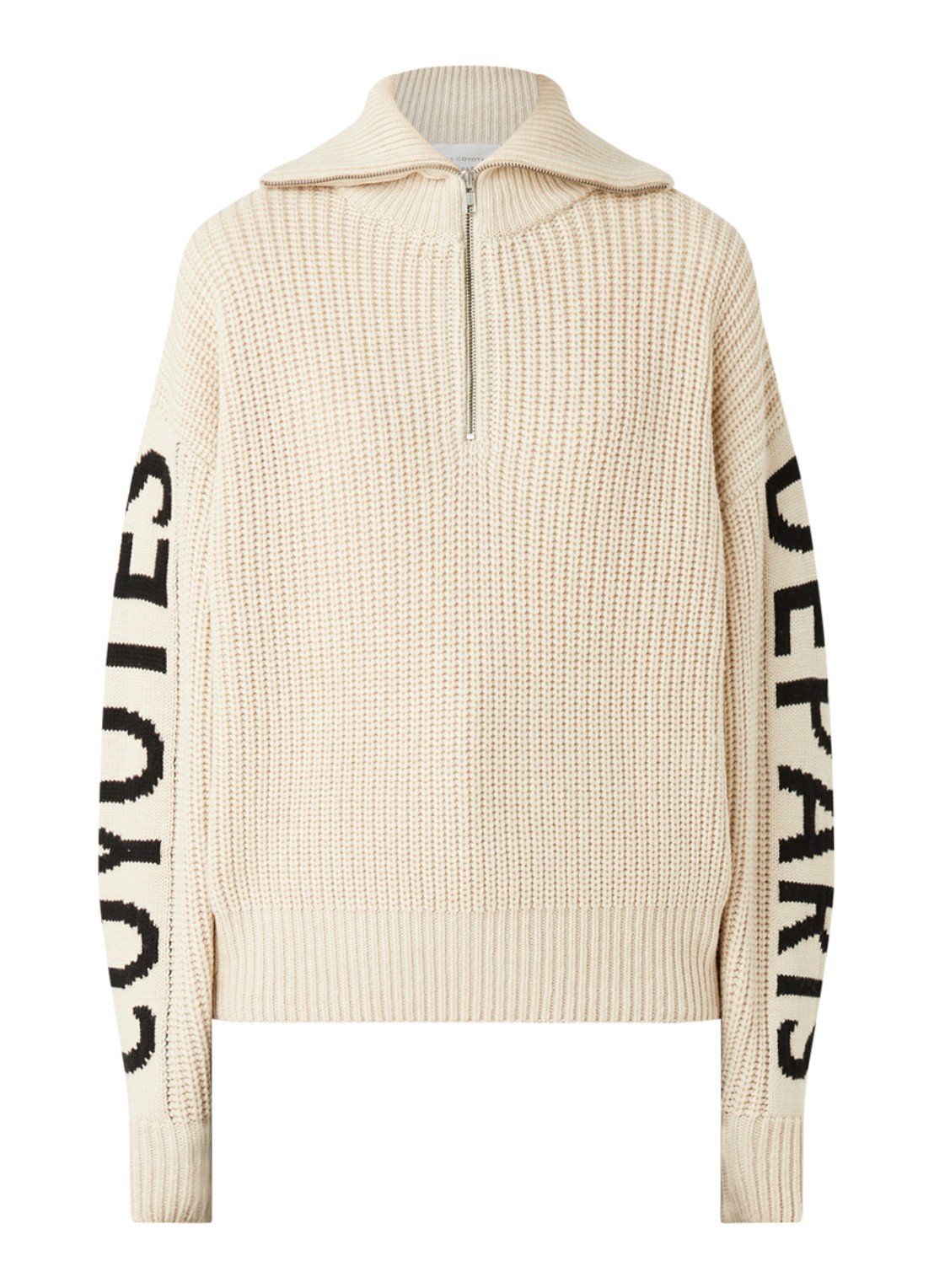 Les Coyotes de Paris Roxy trui van merino wol met ingebreid logopatroon - voorkant beige