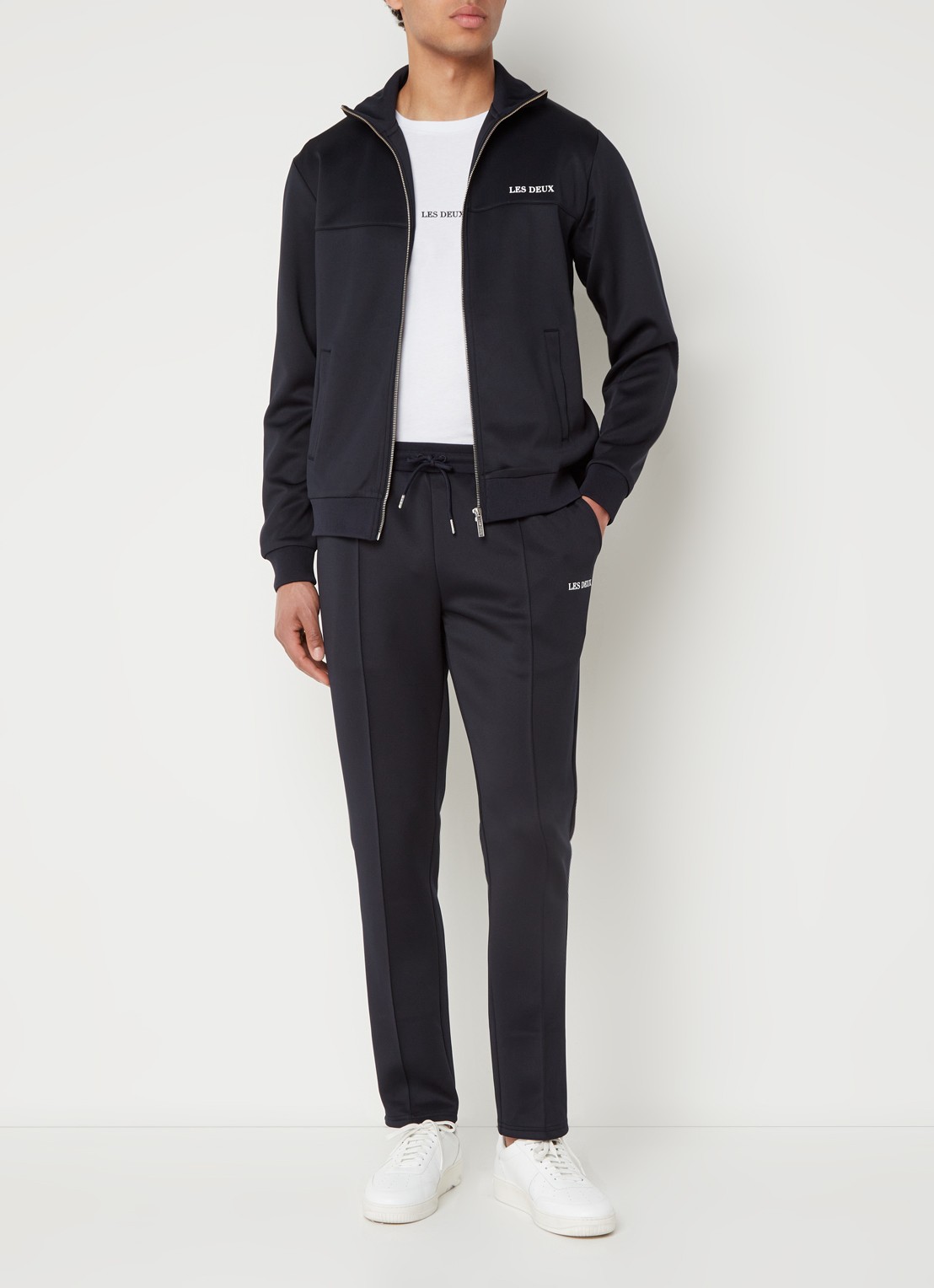 Les Deux Ballier straight fit trackpants met steekzakken en logo - voorkant 3 donkerblauw