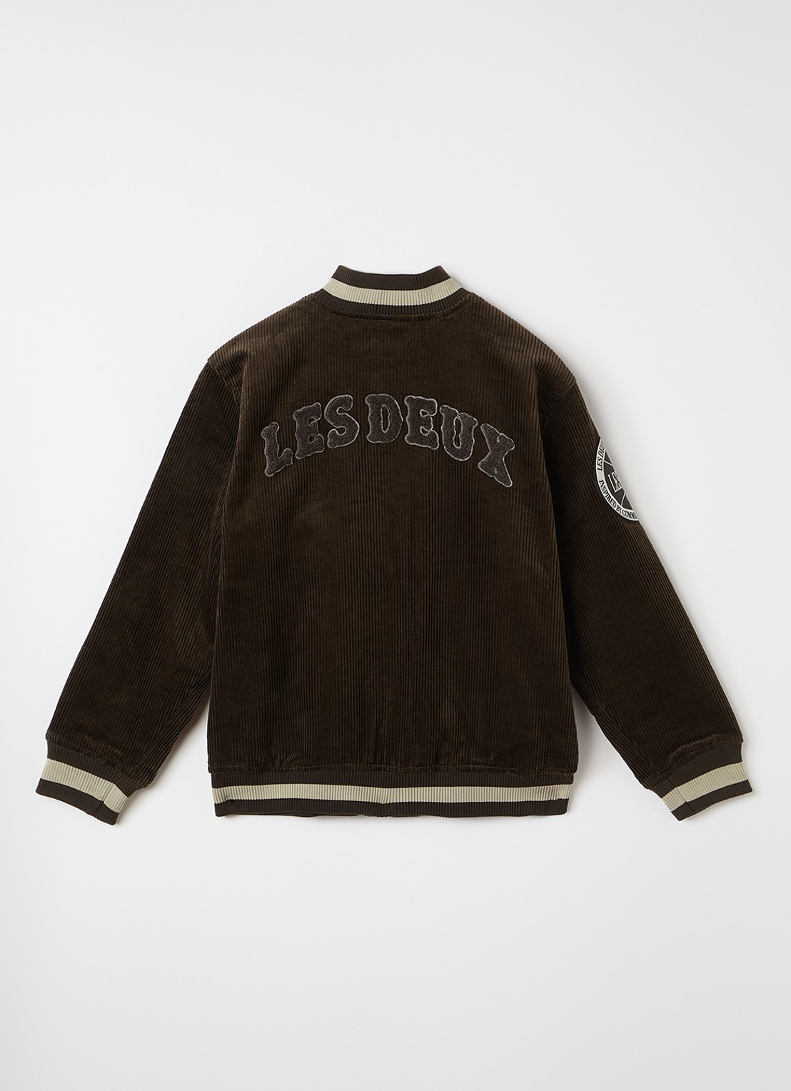 Les Deux Baseball jack van corduroy met borduring - achterkant 3 donkerbruin