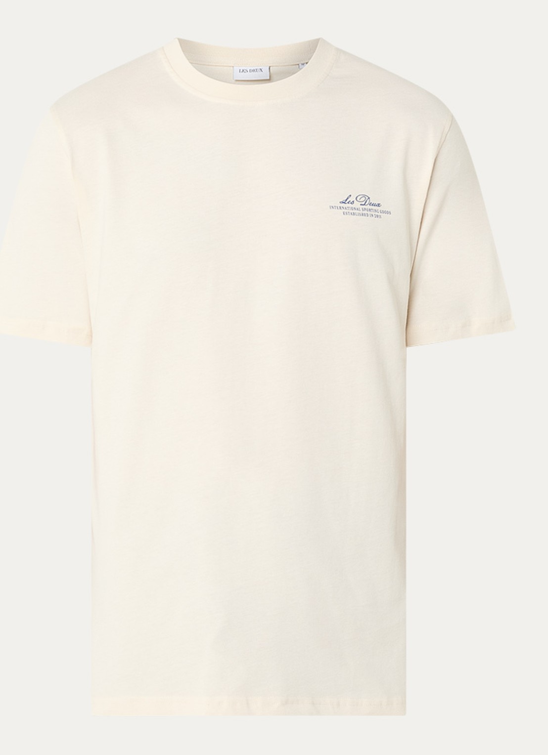 Les Deux Ben Globe T-shirt met logo- en backprint - voorkant creme