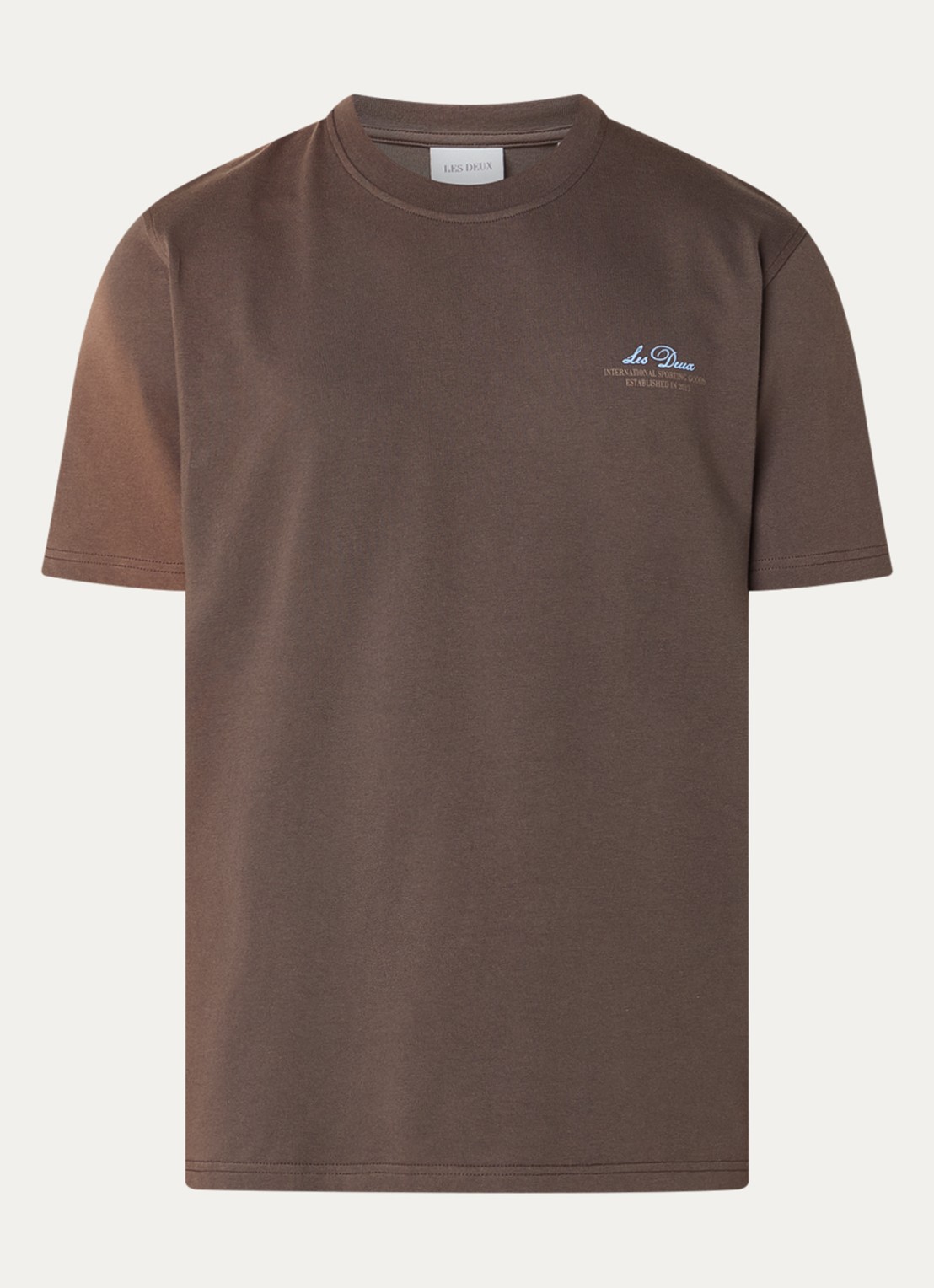 Les Deux Ben Globe T-shirt met logo- en backprint - voorkant 3 donkerbruin
