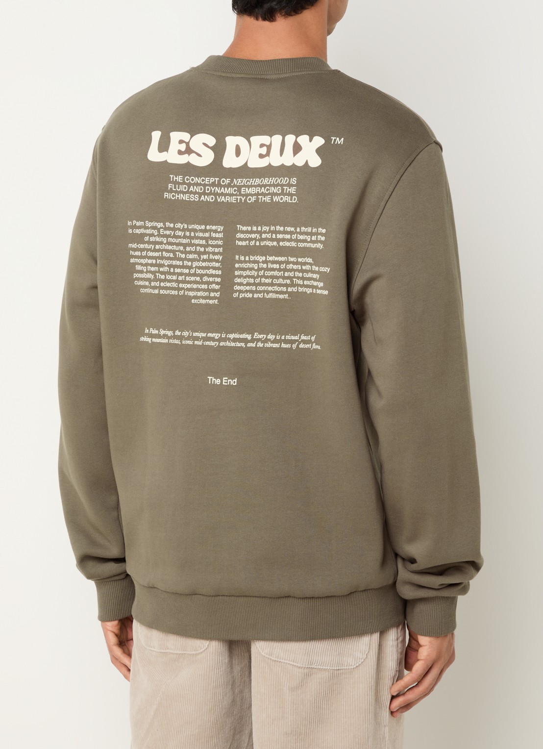 Les Deux Ben sweater met logo- en backprint - detail 2 lichtbruin