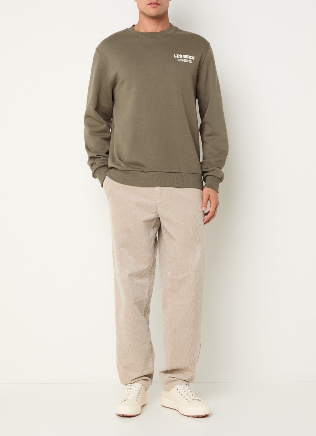 Les Deux Ben sweater met logo- en backprint - voorkant 4 lichtbruin