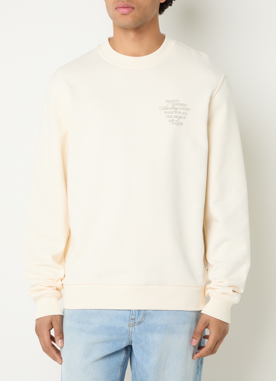 Les Deux Ben sweater met logo- en backprint - achterkant gebroken wit