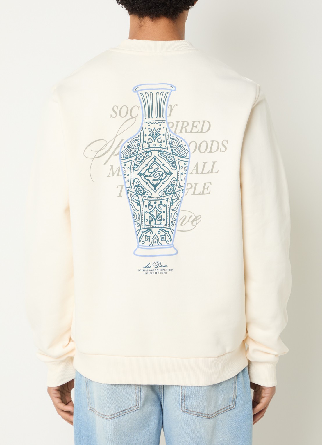 Les Deux Ben sweater met logo- en backprint - detail 4 gebroken wit