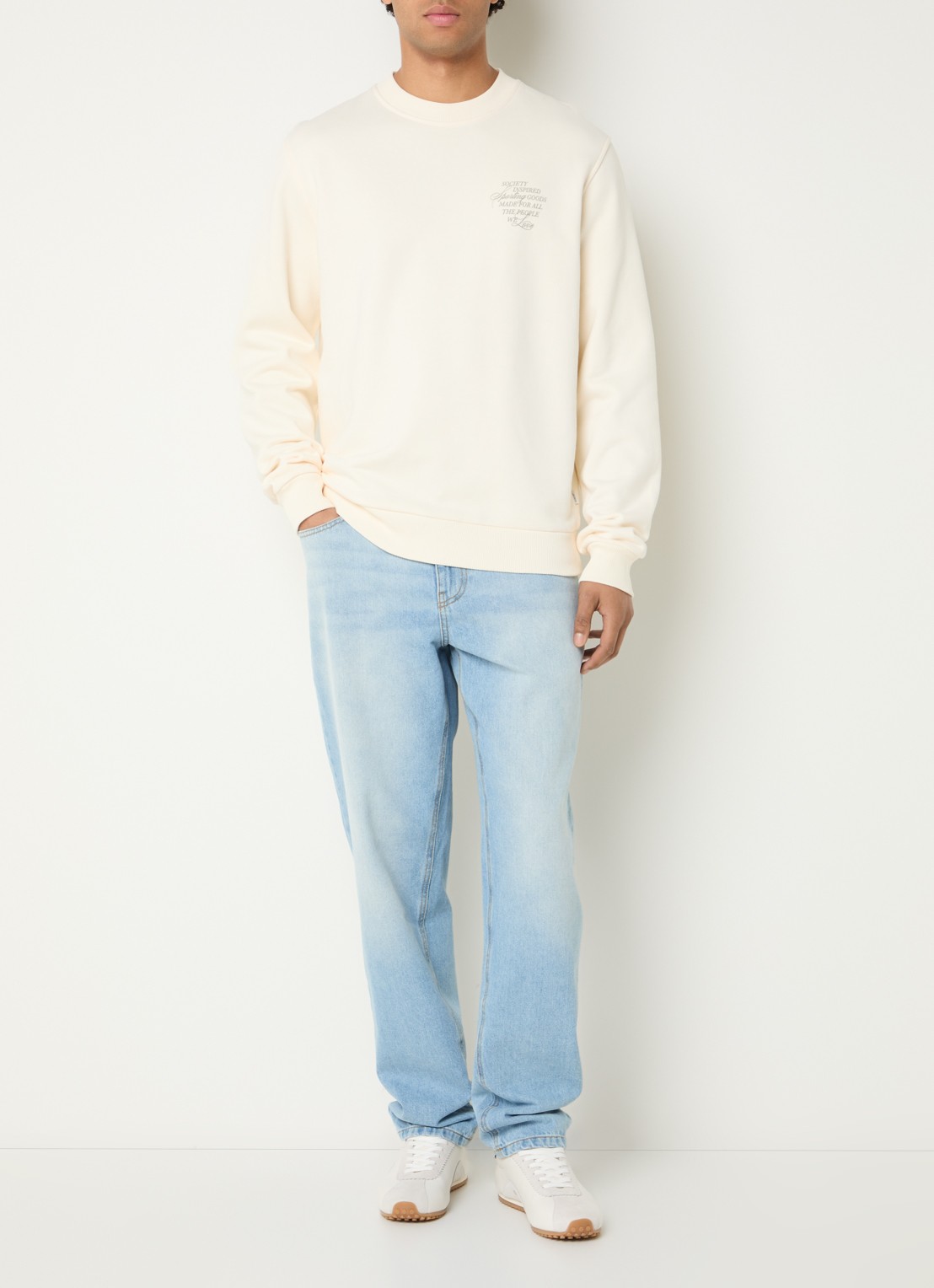 Les Deux Ben sweater met logo- en backprint - voorkant 3 gebroken wit