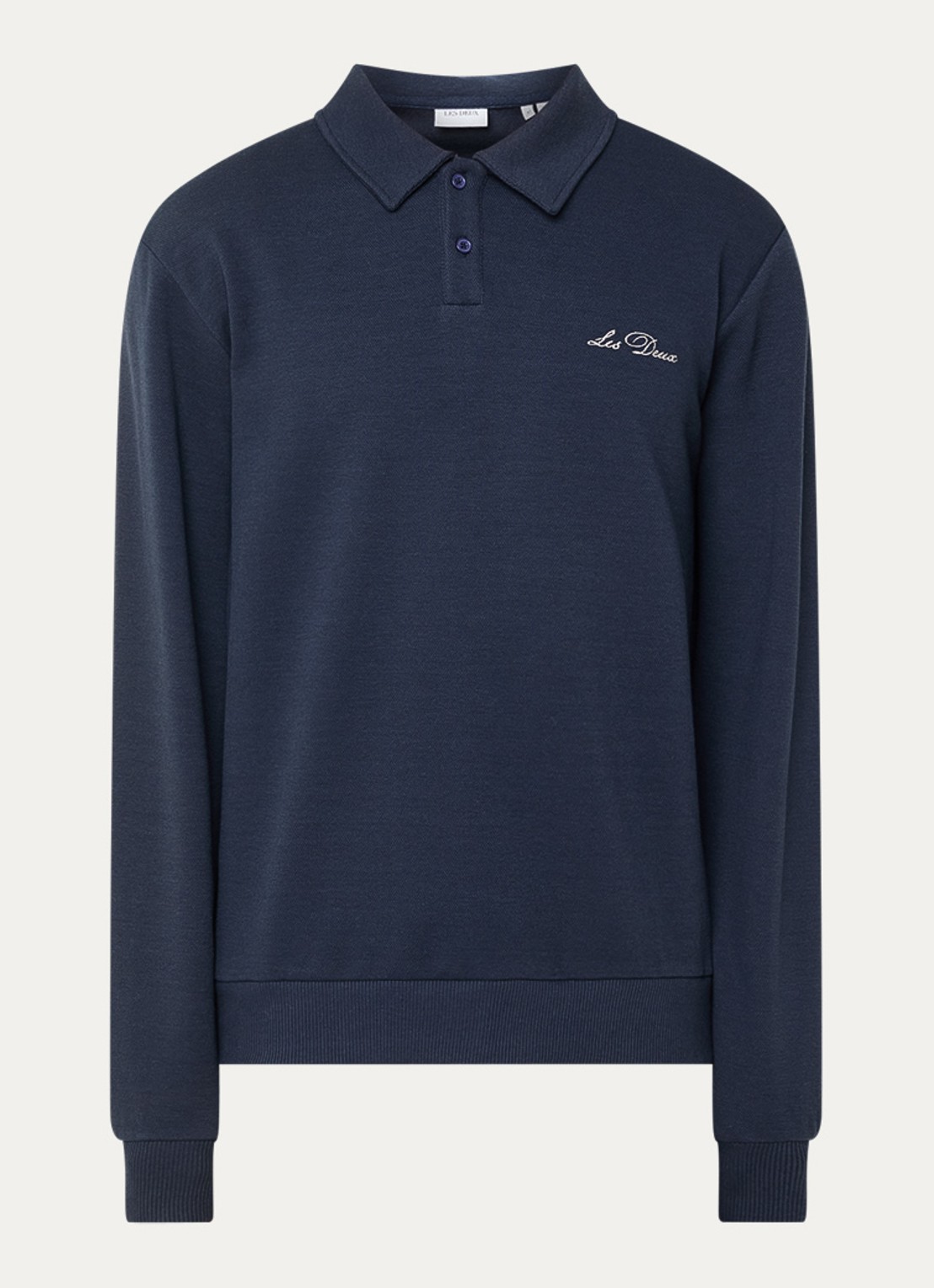 Les Deux Ben sweater met polokraag en logoborduring - voorkant 2 donkerblauw