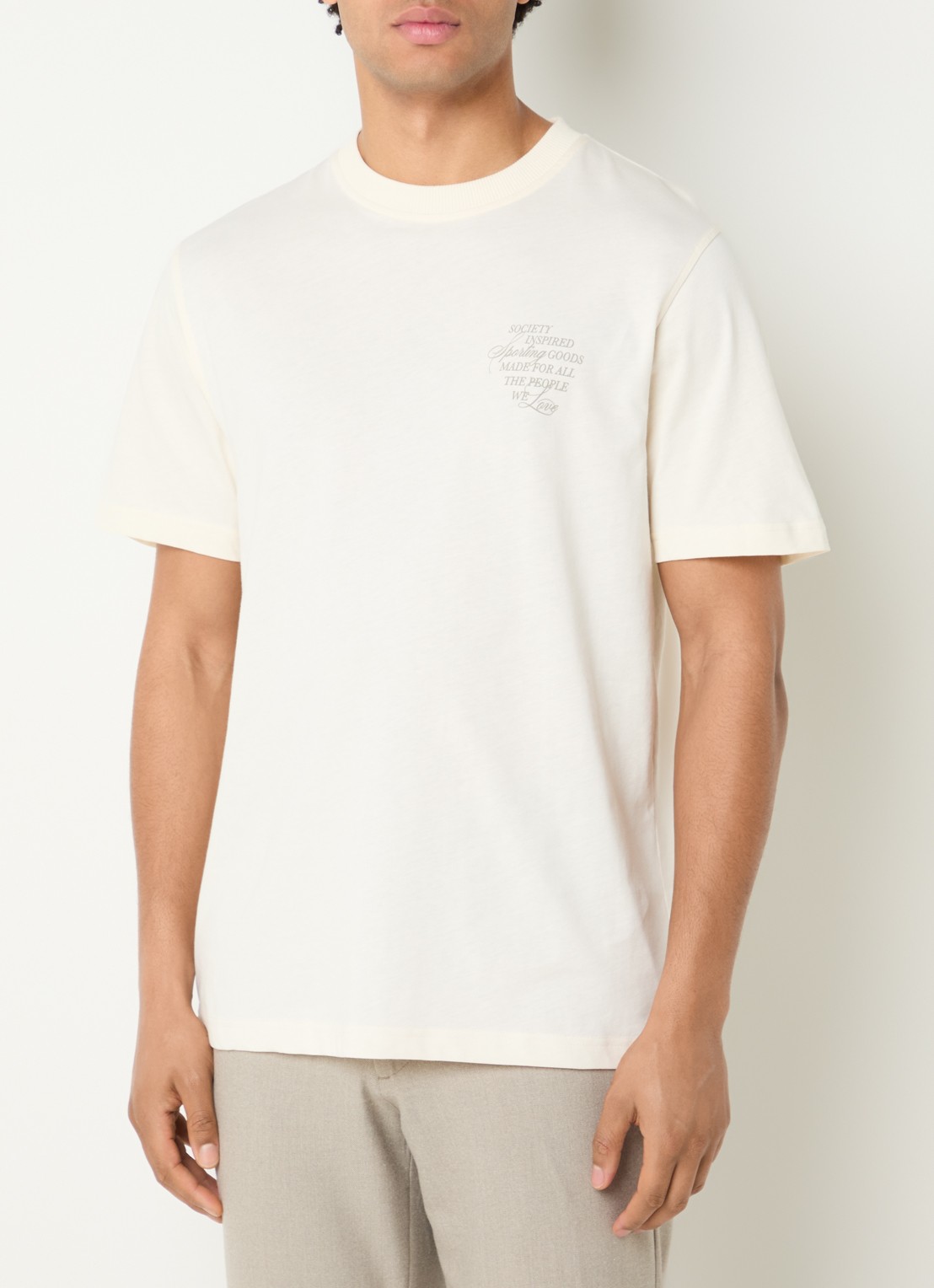Les Deux Ben T-shirt met logo- en backprint - achterkant 4 gebroken wit