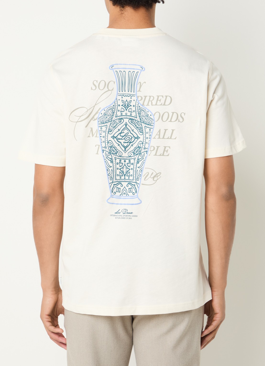 Les Deux Ben T-shirt met logo- en backprint - detail gebroken wit