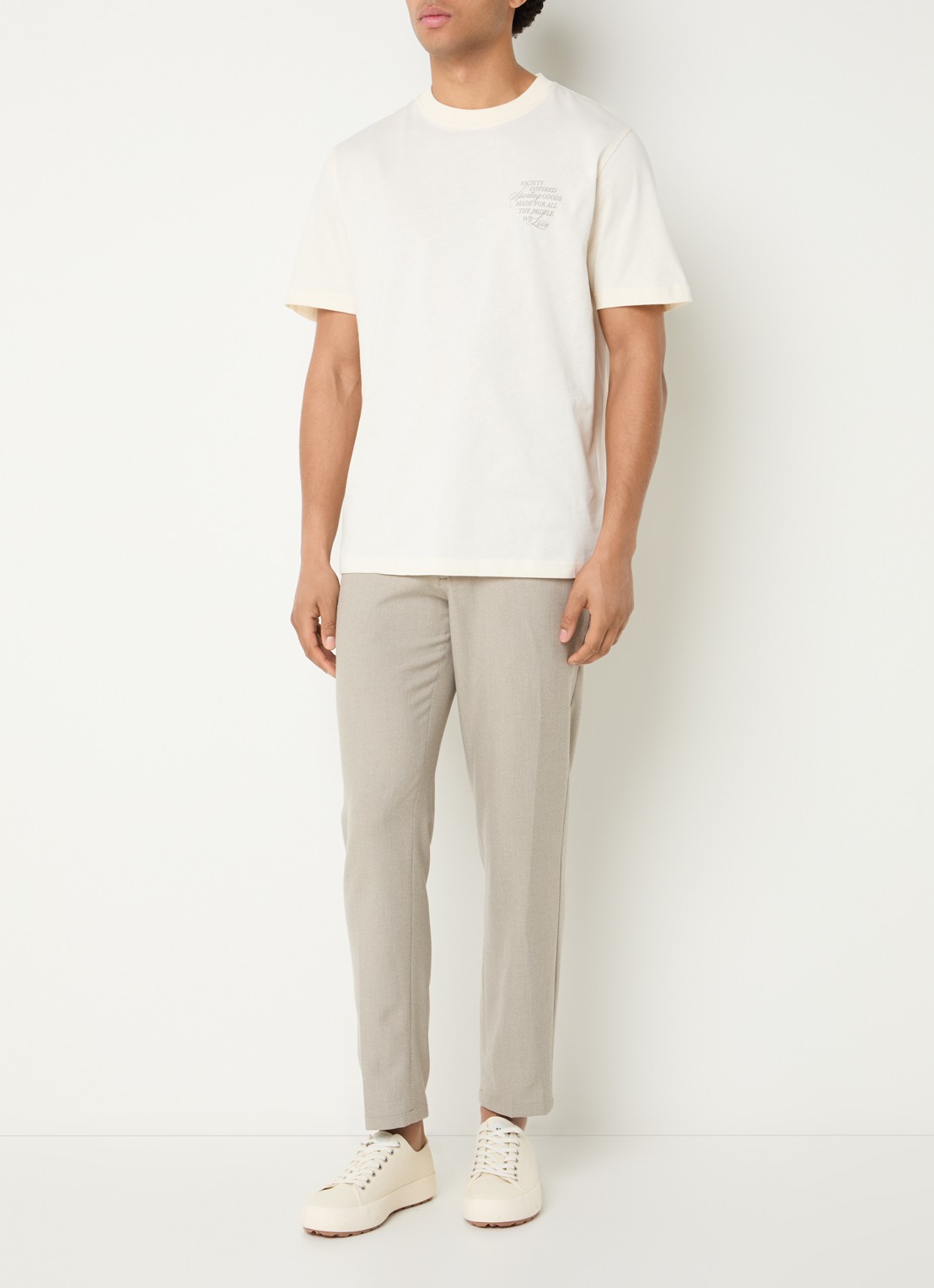 Les Deux Ben T-shirt met logo- en backprint - voorkant 3 gebroken wit