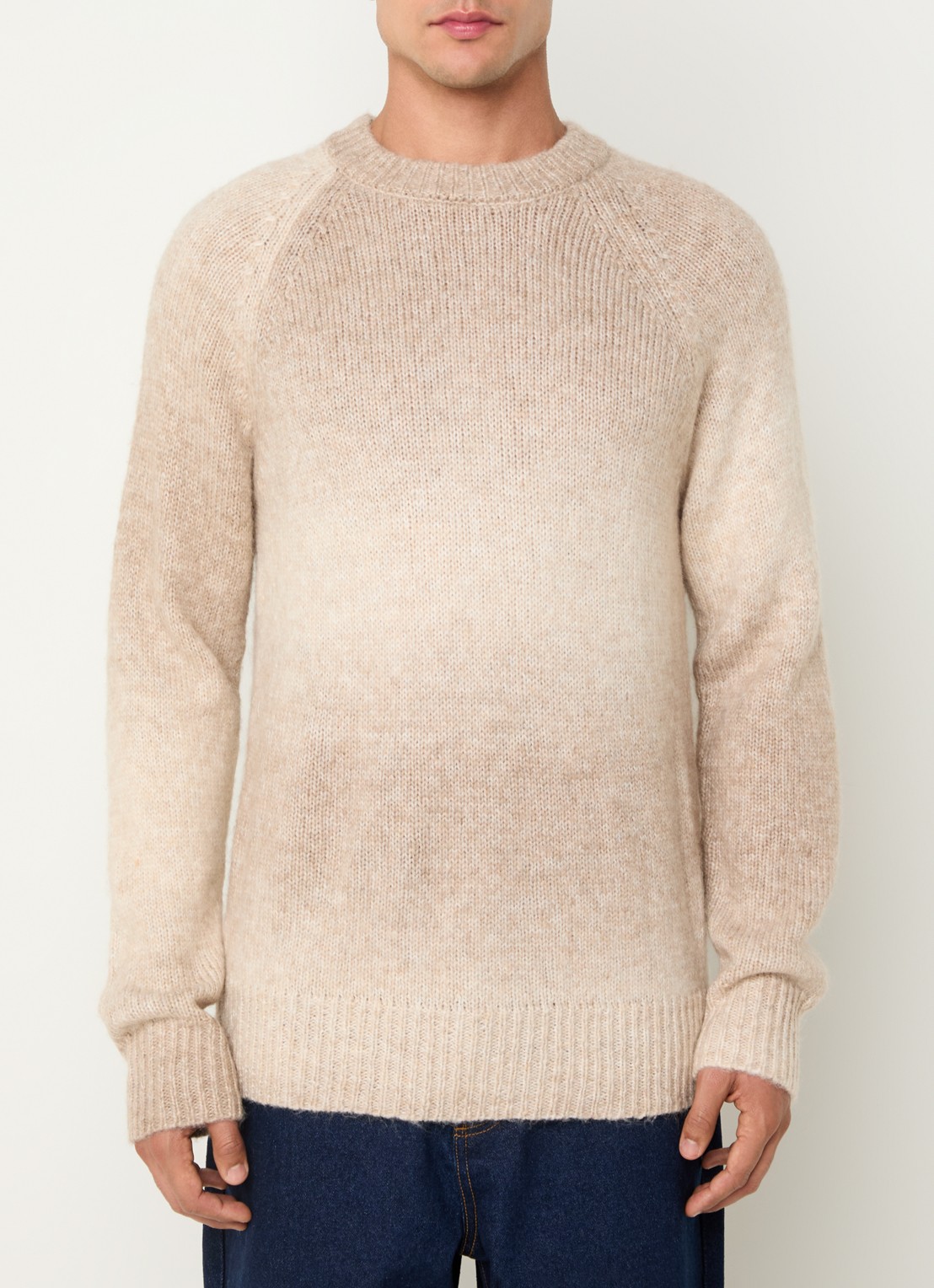 Les Deux Brad grofgebreide trui in wolblend met dip-dye dessin - detail 4 zand