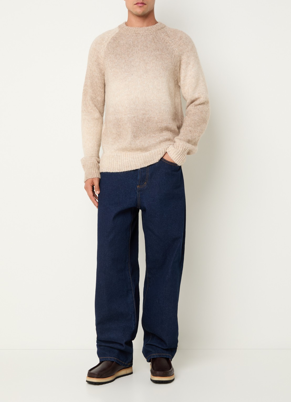 Les Deux Brad grofgebreide trui in wolblend met dip-dye dessin - voorkant 3 zand