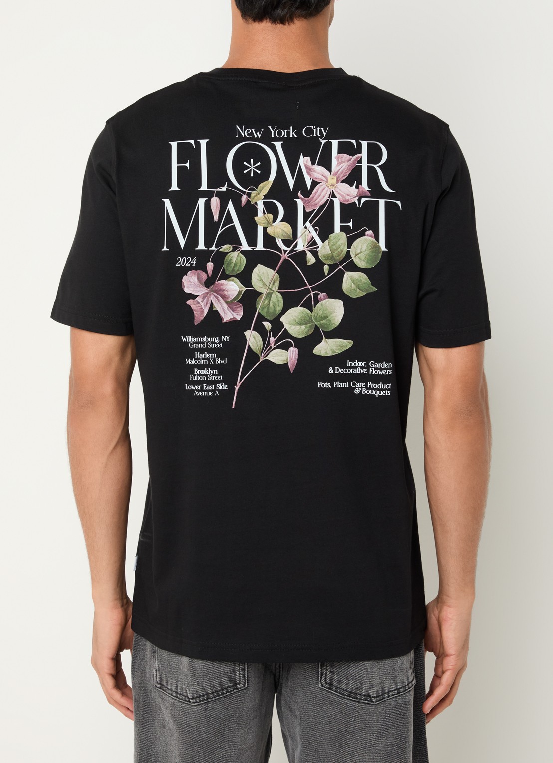 Les Deux Brady Flowermarket T-shirt met logo- en backprint - detail 4 zwart