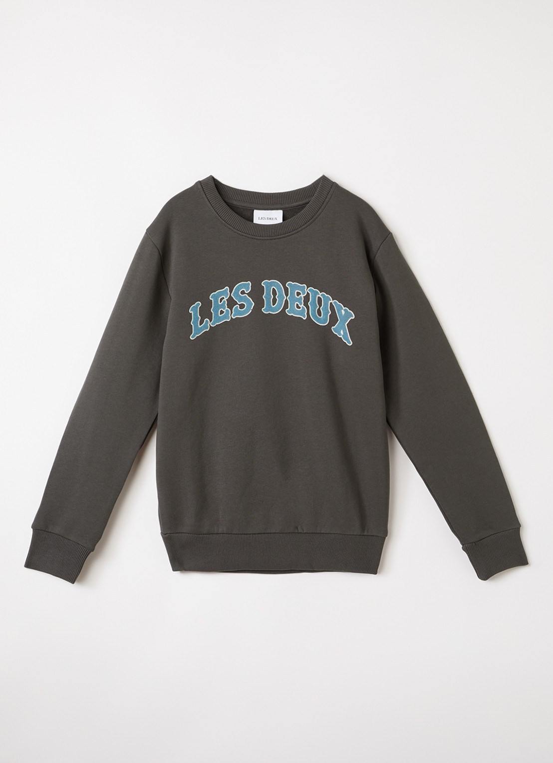 Les Deux Brady Western sweater met flock logoprint - voorkant donkergrijs