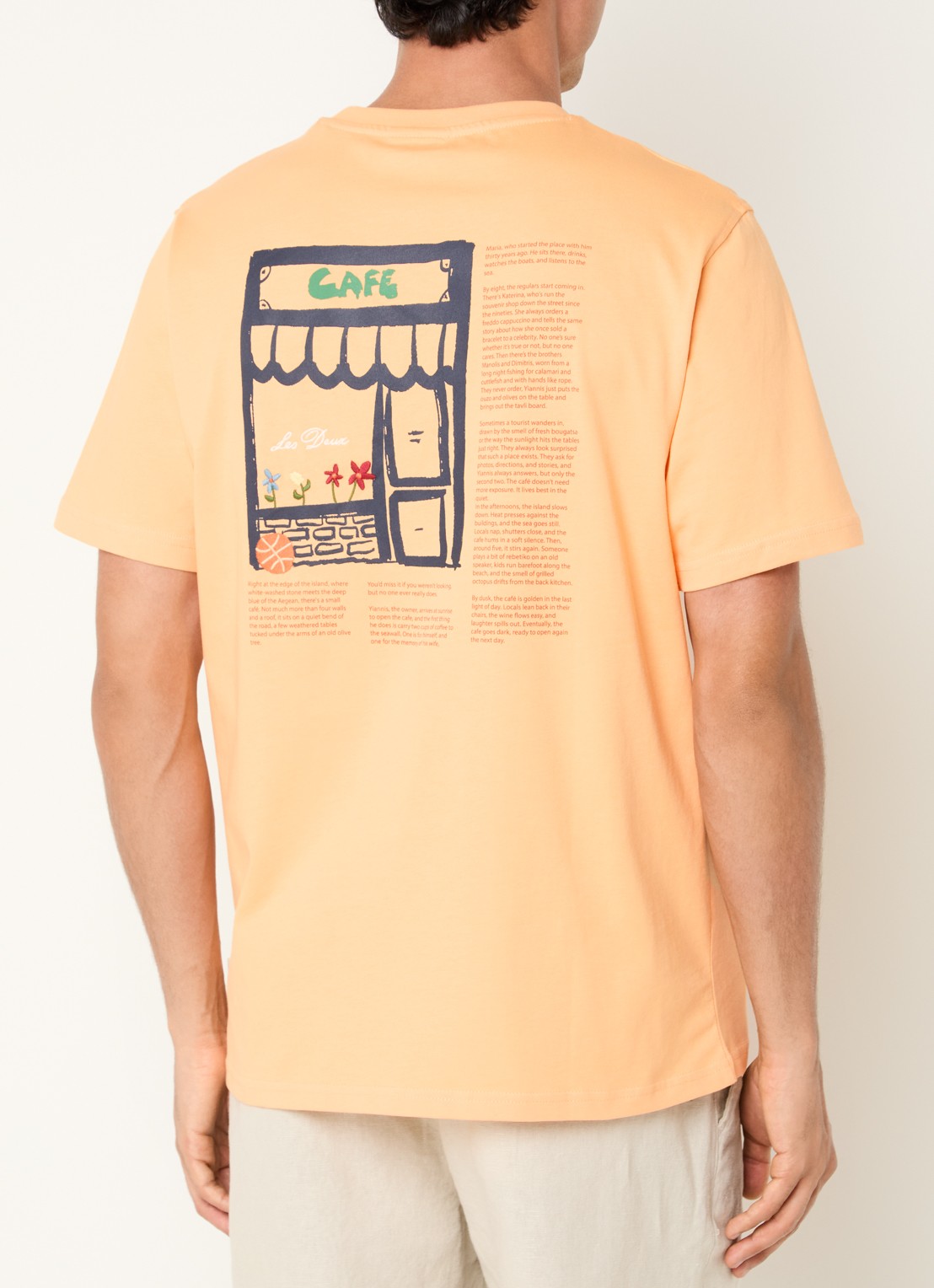 Les Deux Cafe T-shirt met logo- en backprint - detail orange