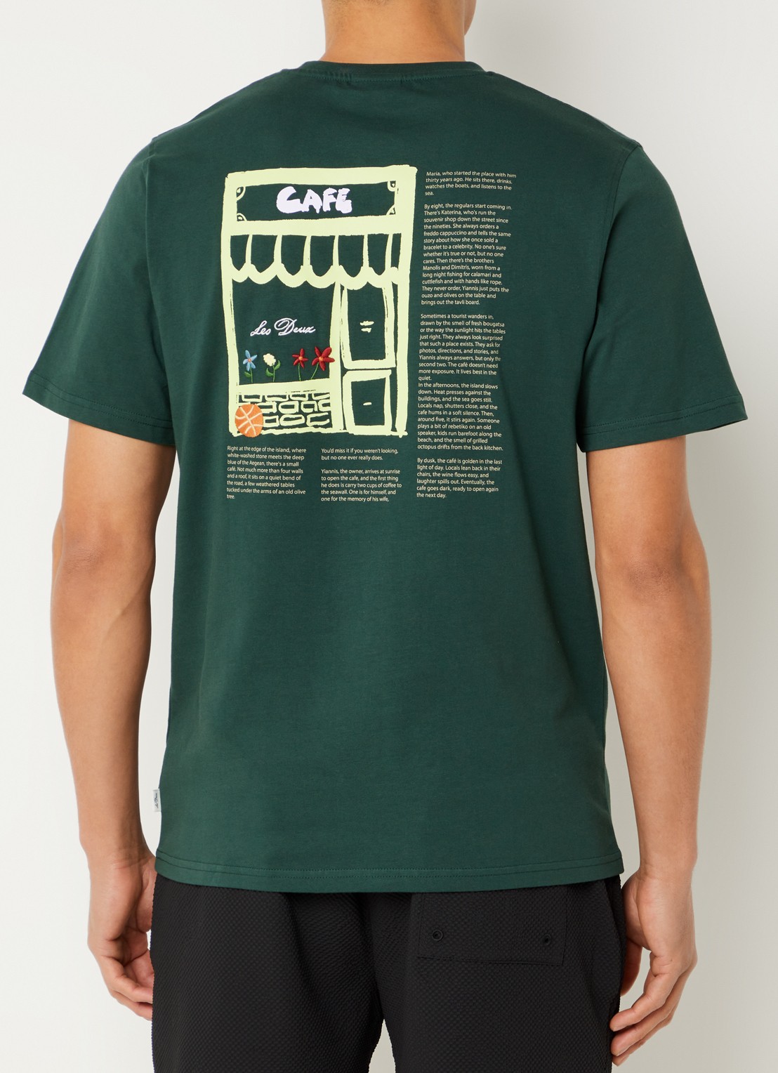 Les Deux Cafe T-shirt met logo- en backprint - detail 3 groen