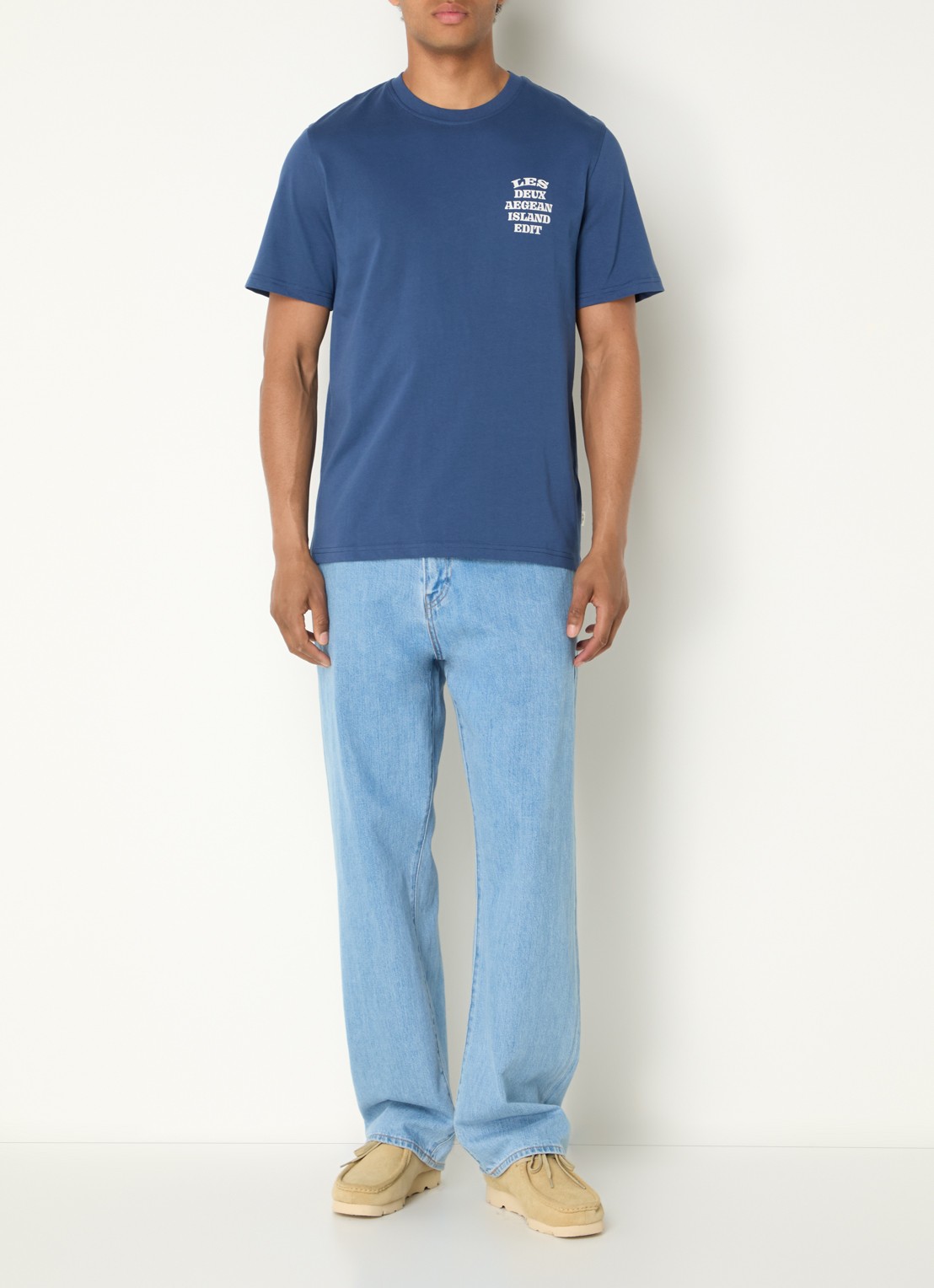 Les Deux Ceramic T-shirt met logo- en backprint - voorkant 3 blauw