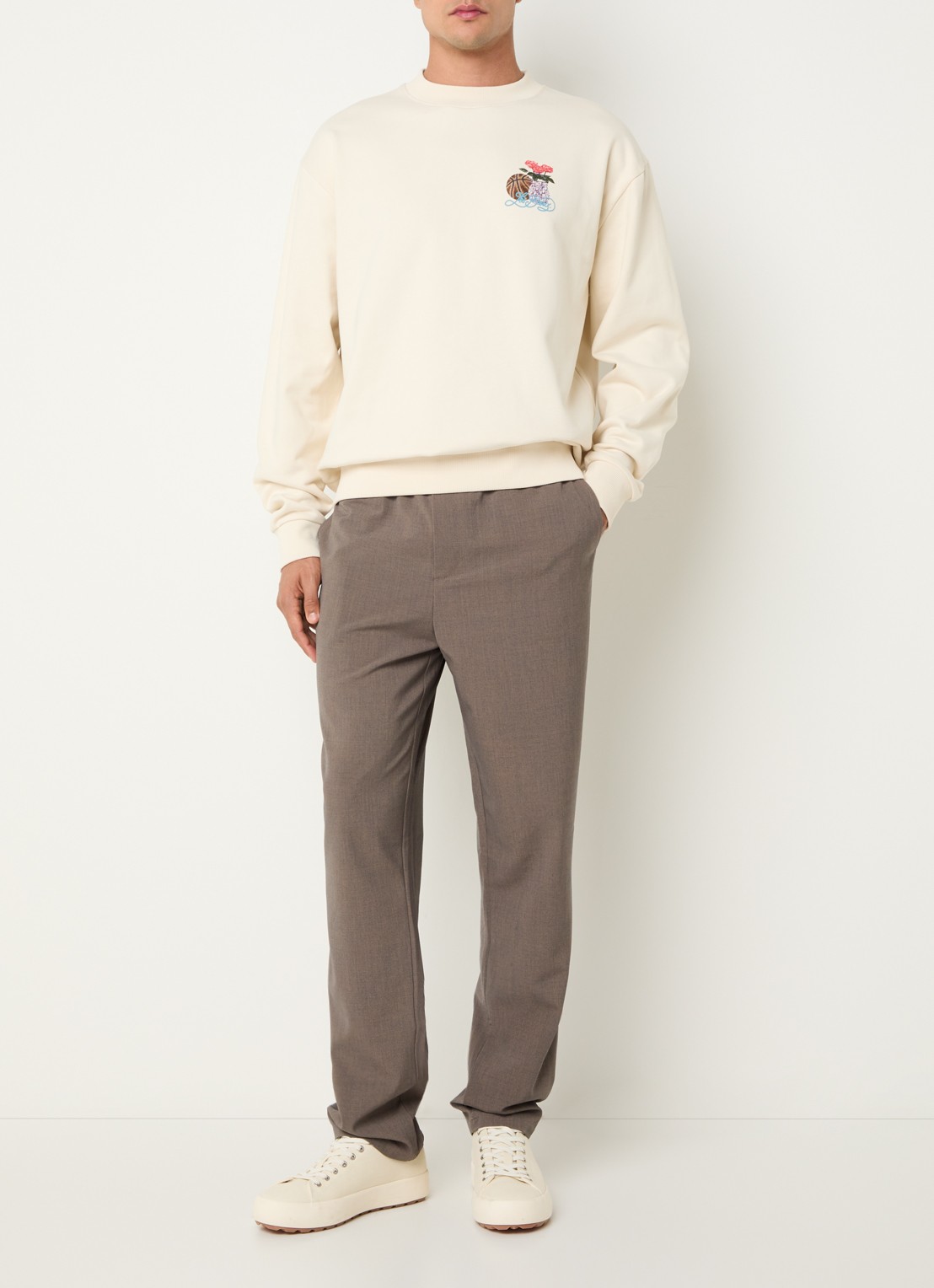 Les Deux Cole sweater met logo- en backprint - voorkant 3 creme