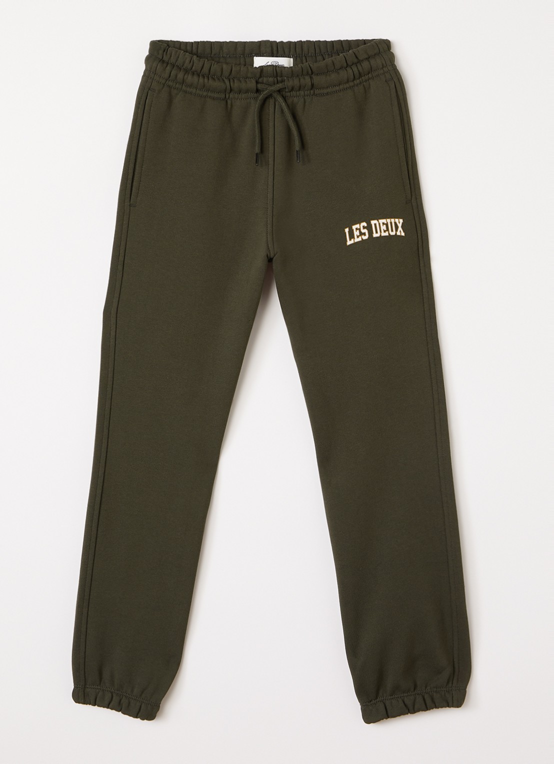 Les Deux College tapered joggingbroek met logo - voorkant legergroen