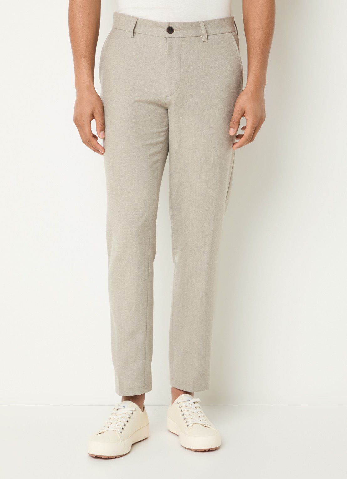 Les Deux Como slim fit pantalon met steekzakken - detail donkerbeige