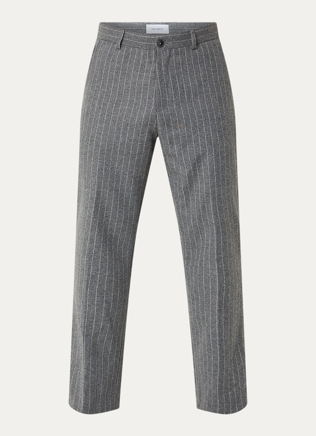 Les Deux Como straight fit pantalon in wolblend met krijtstreep - voorkant grijsmele