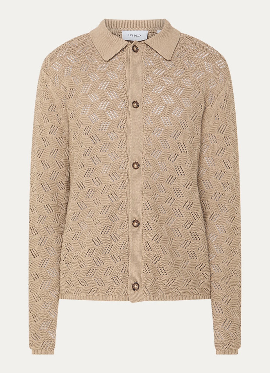 Les Deux Eloi grofgebreid regular fit overhemd met opengewerkt dessin - voorkant 3 beige