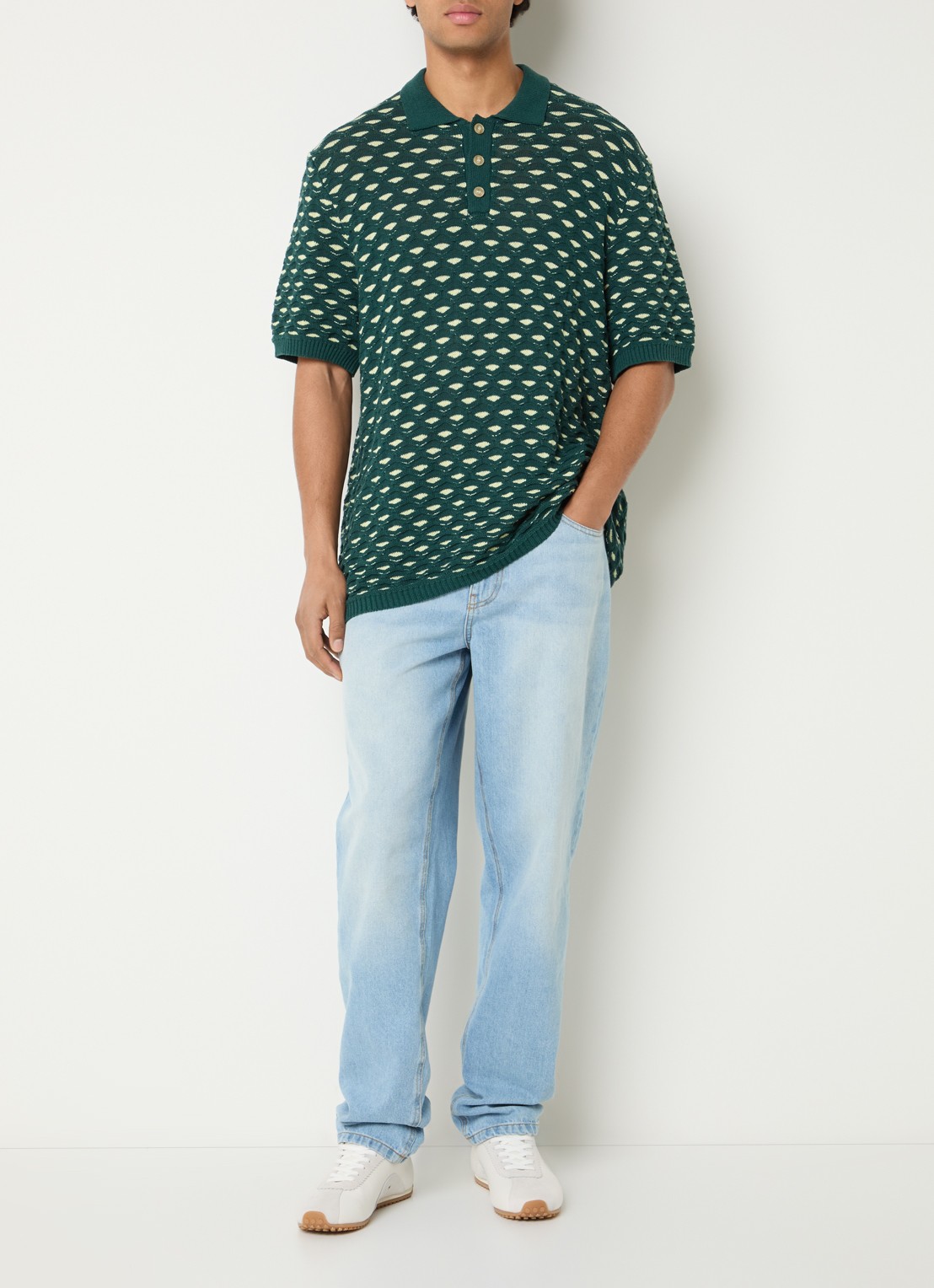 Les Deux Esmay grofgebreide regular fit polo - voorkant 2 groen