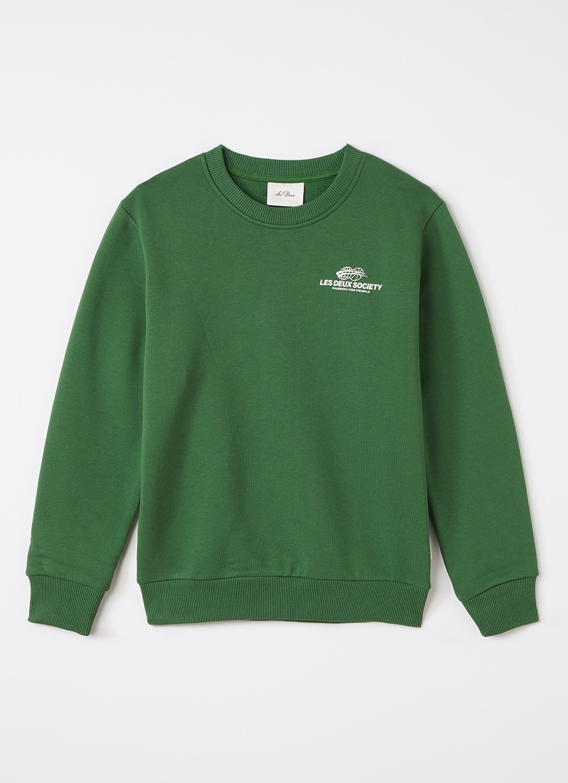 Les Deux Exhibition sweater met logo- en backprint - voorkant groen