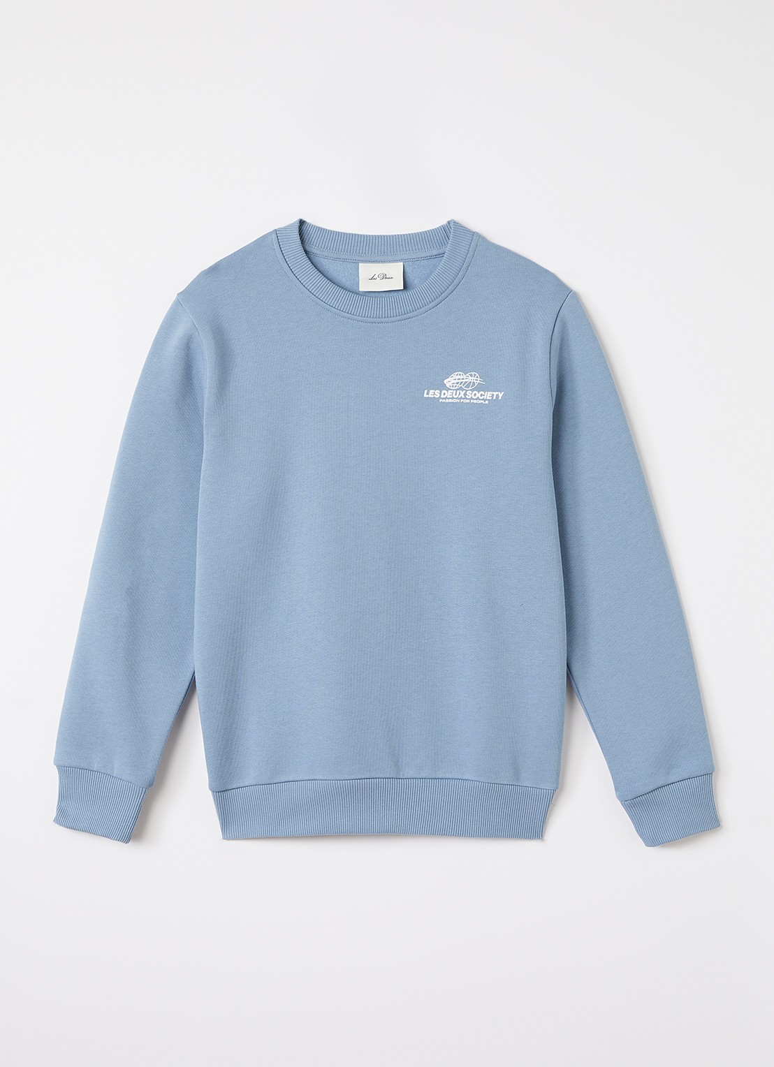 Les Deux Exhibition sweater met logo- en backprint - voorkant lichtblauw