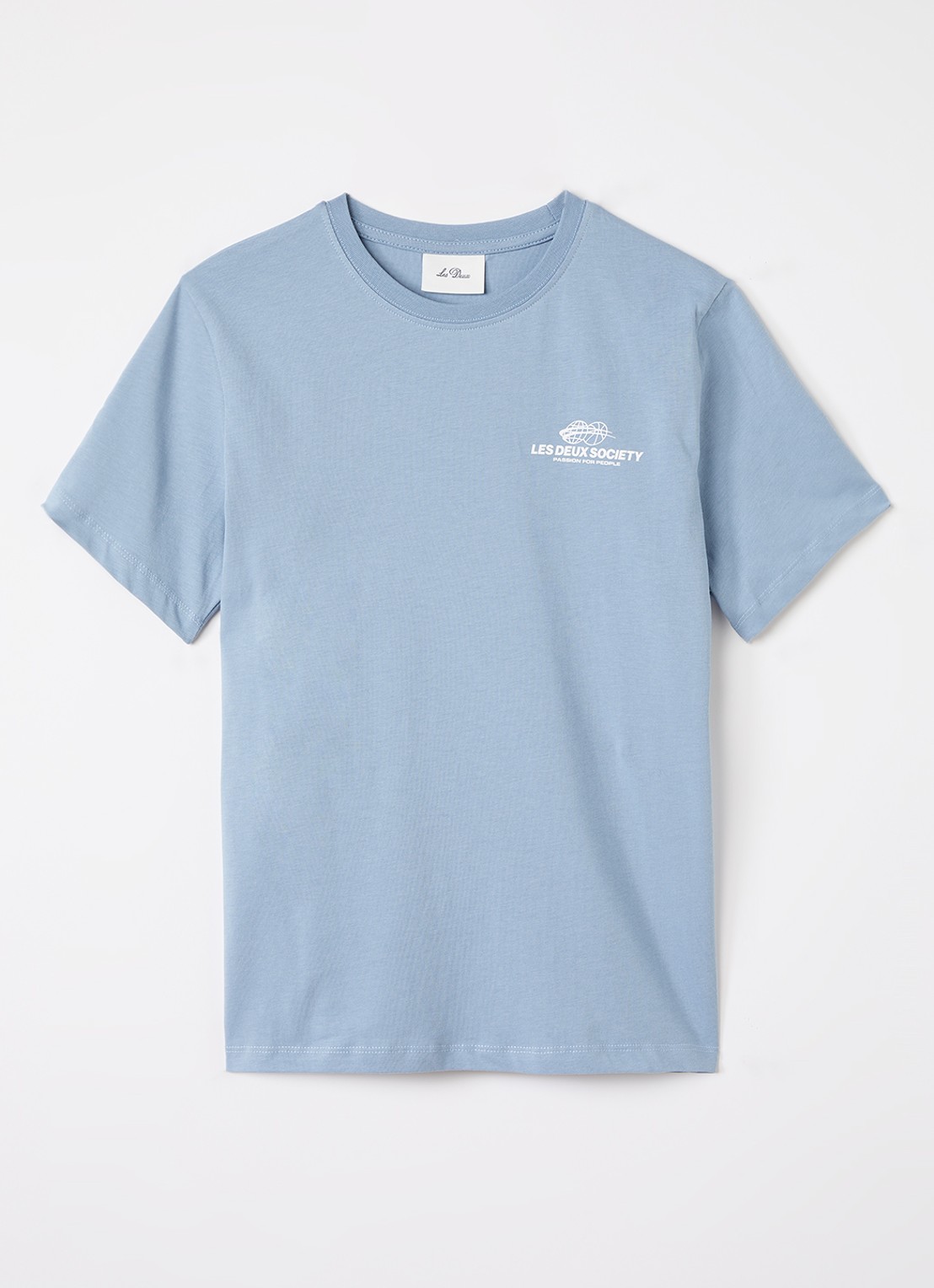 Les Deux Exhibition T-shirt met logo- en backprint - voorkant lichtblauw