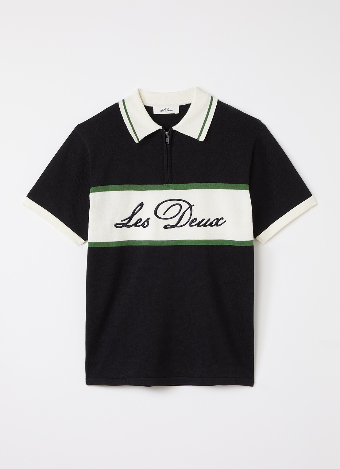 Les Deux Fijngebreide polo met logoborduring - voorkant zwart