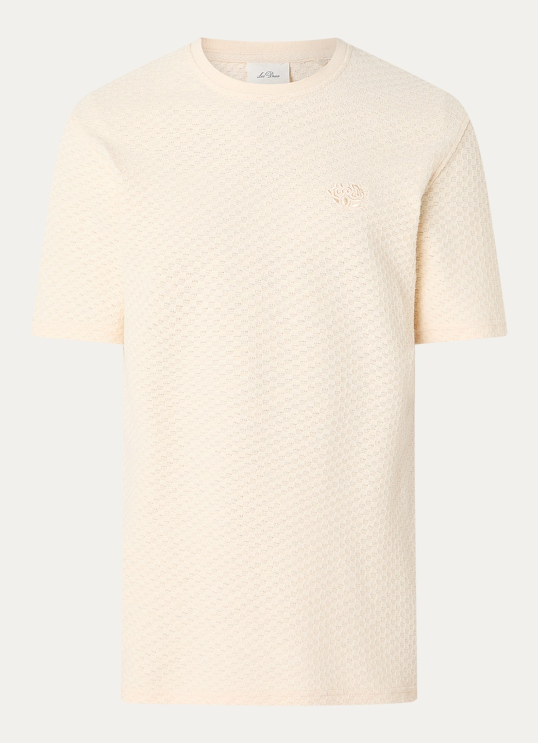 Les Deux Fijngebreide T-shirt met structuur - voorkant beige