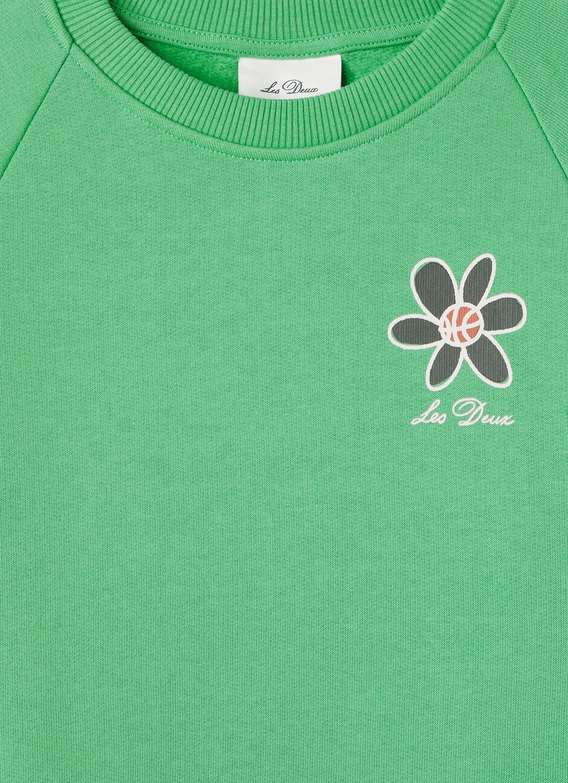 Les Deux Flower sweater met logo- en backprint - detail 3 lichtgroen