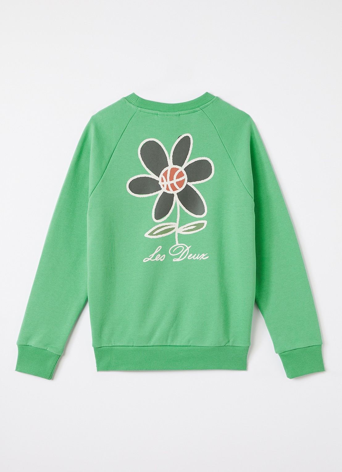 Les Deux Flower sweater met logo- en backprint - voorkant 2 lichtgroen