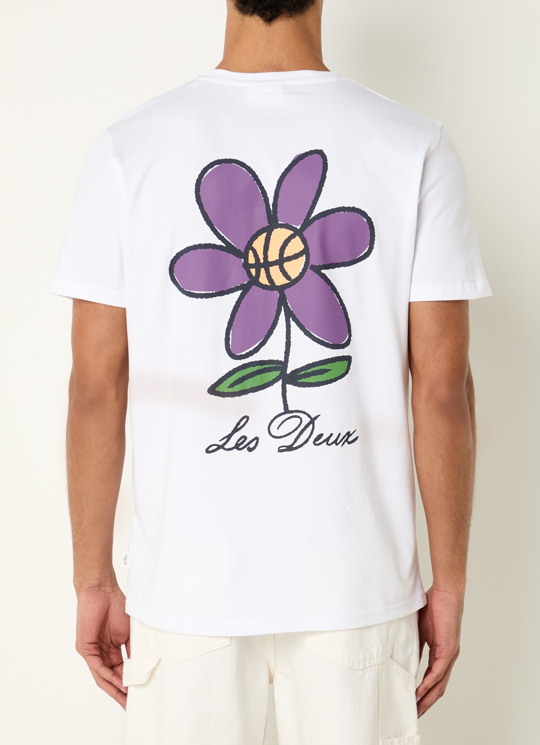 Les Deux Flower T-shirt met logo- en backprint - detail 3 wit