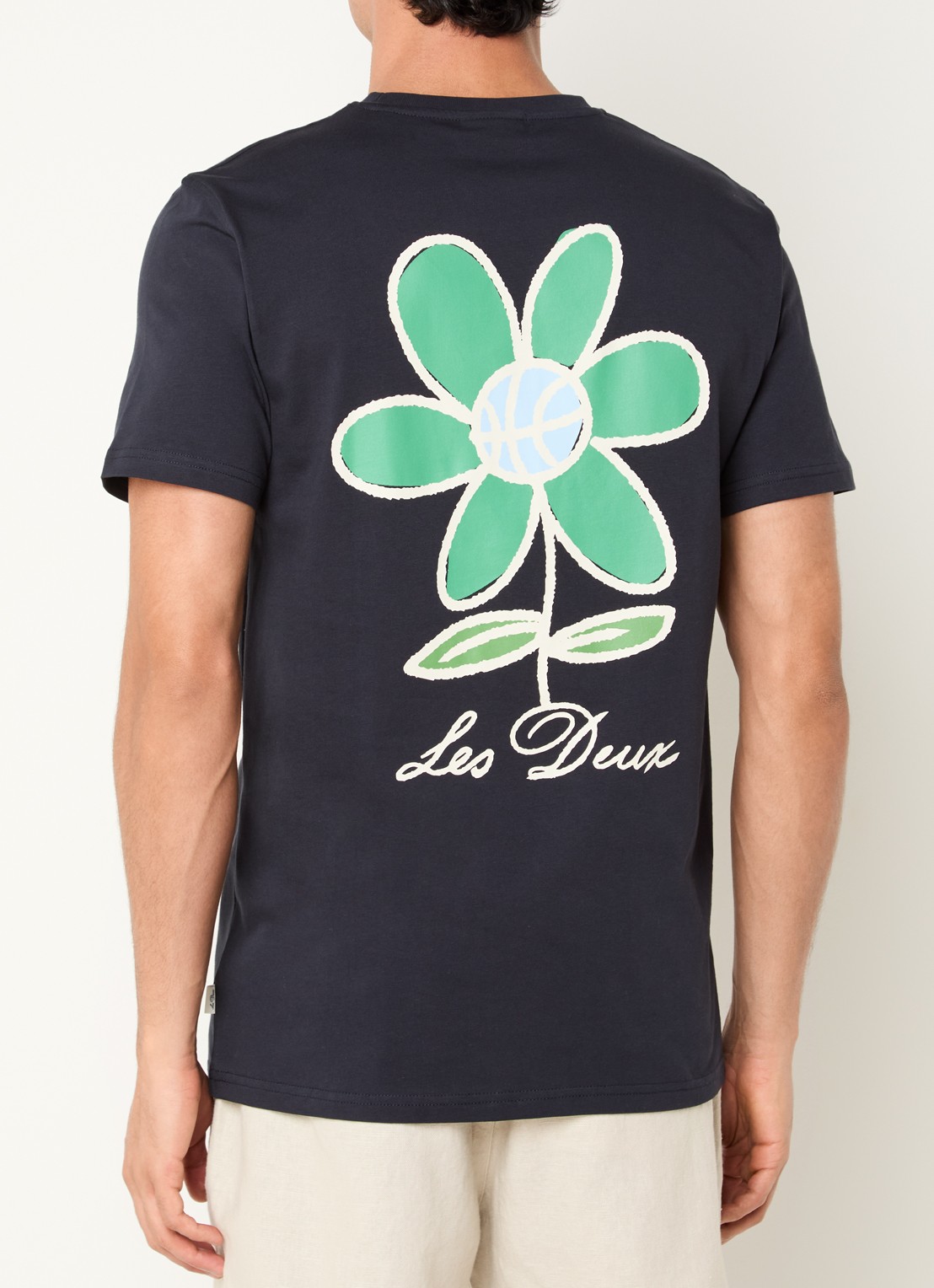 Les Deux Flower T-shirt met logo- en backprint - detail 3 donkerblauw