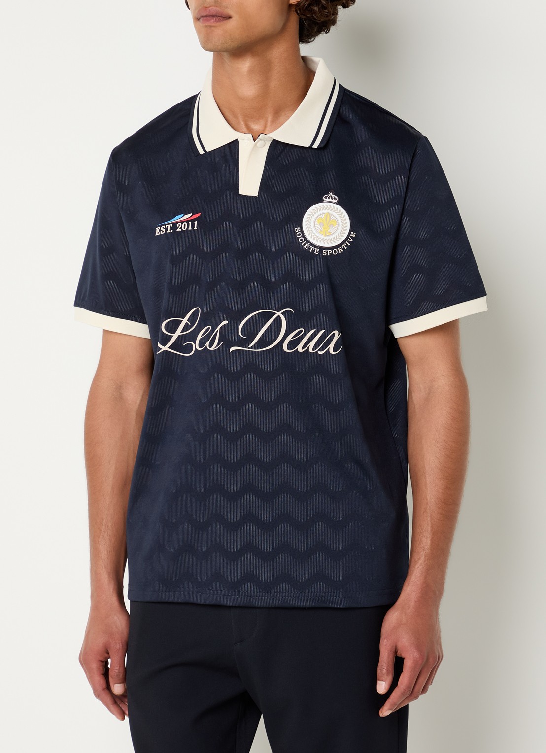 Les Deux France jersey regular fit polo - detail donkerblauw