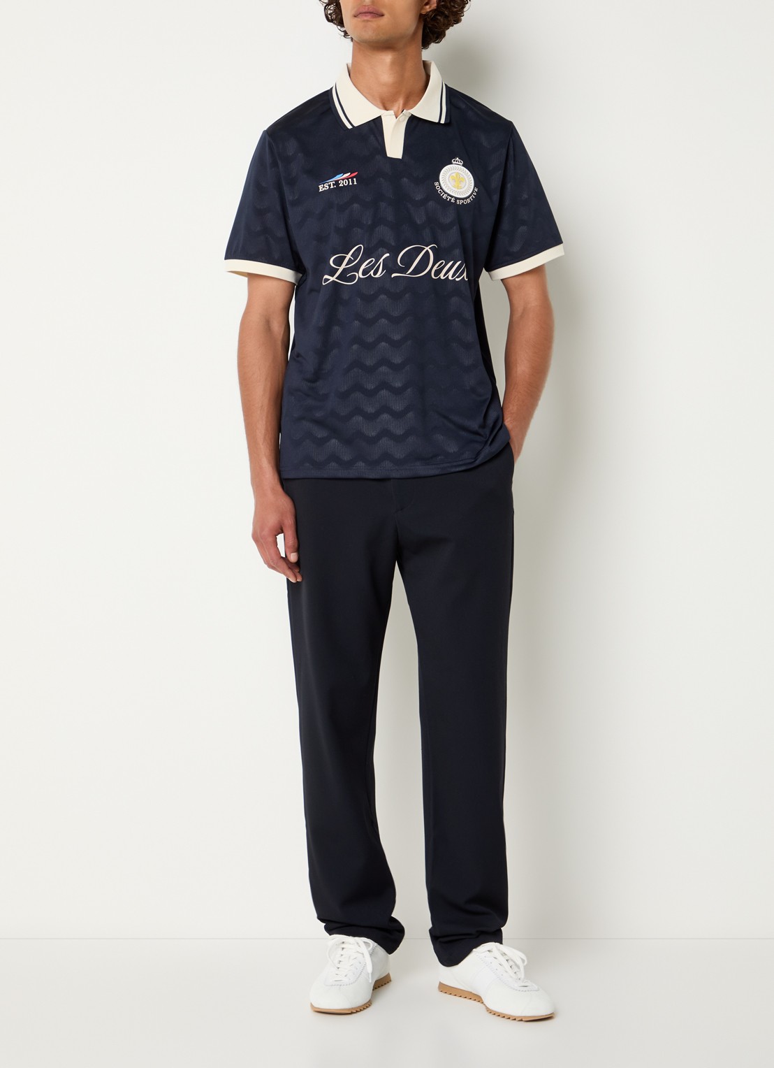 Les Deux France jersey regular fit polo - voorkant 4 donkerblauw