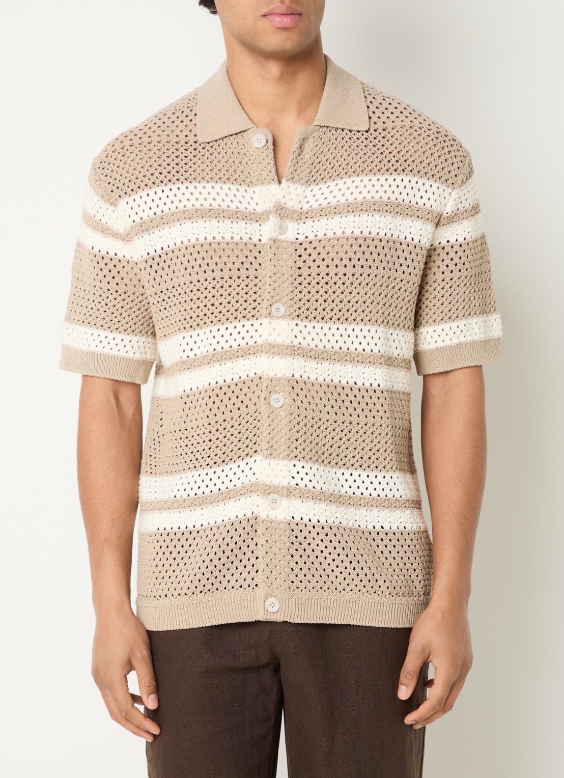 Les Deux Gianni regular fit overhemd met opengewerkt dessin - detail beige