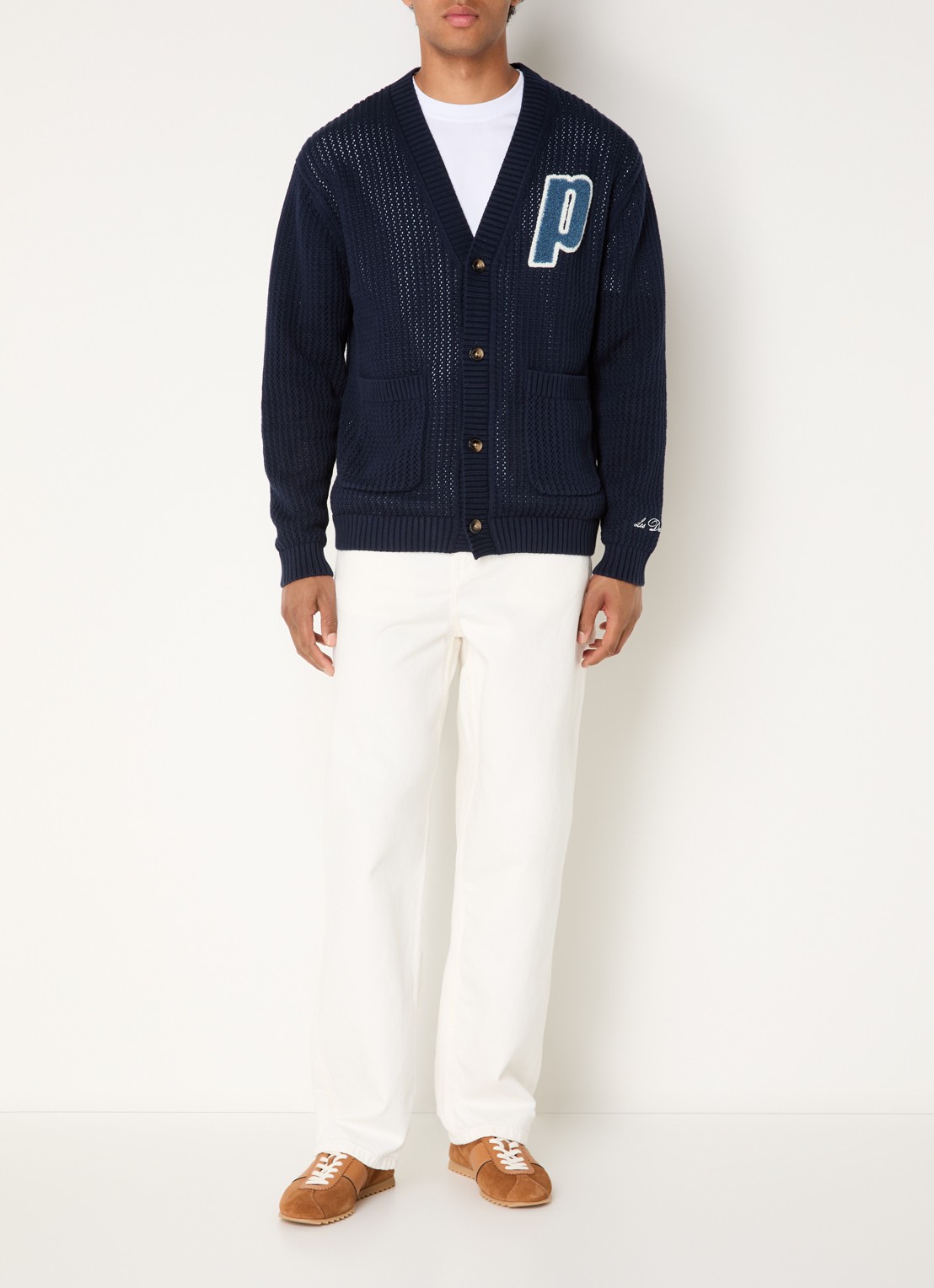 Les Deux Grofgebreid vest met borduring - voorkant 3 donkerblauw