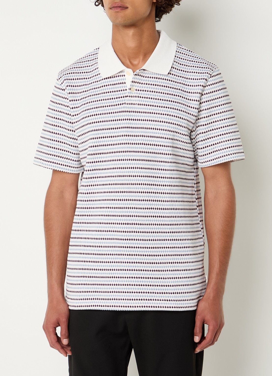 Les Deux Grofgebreide regular fit polo met ingebreid patroon - detail wit