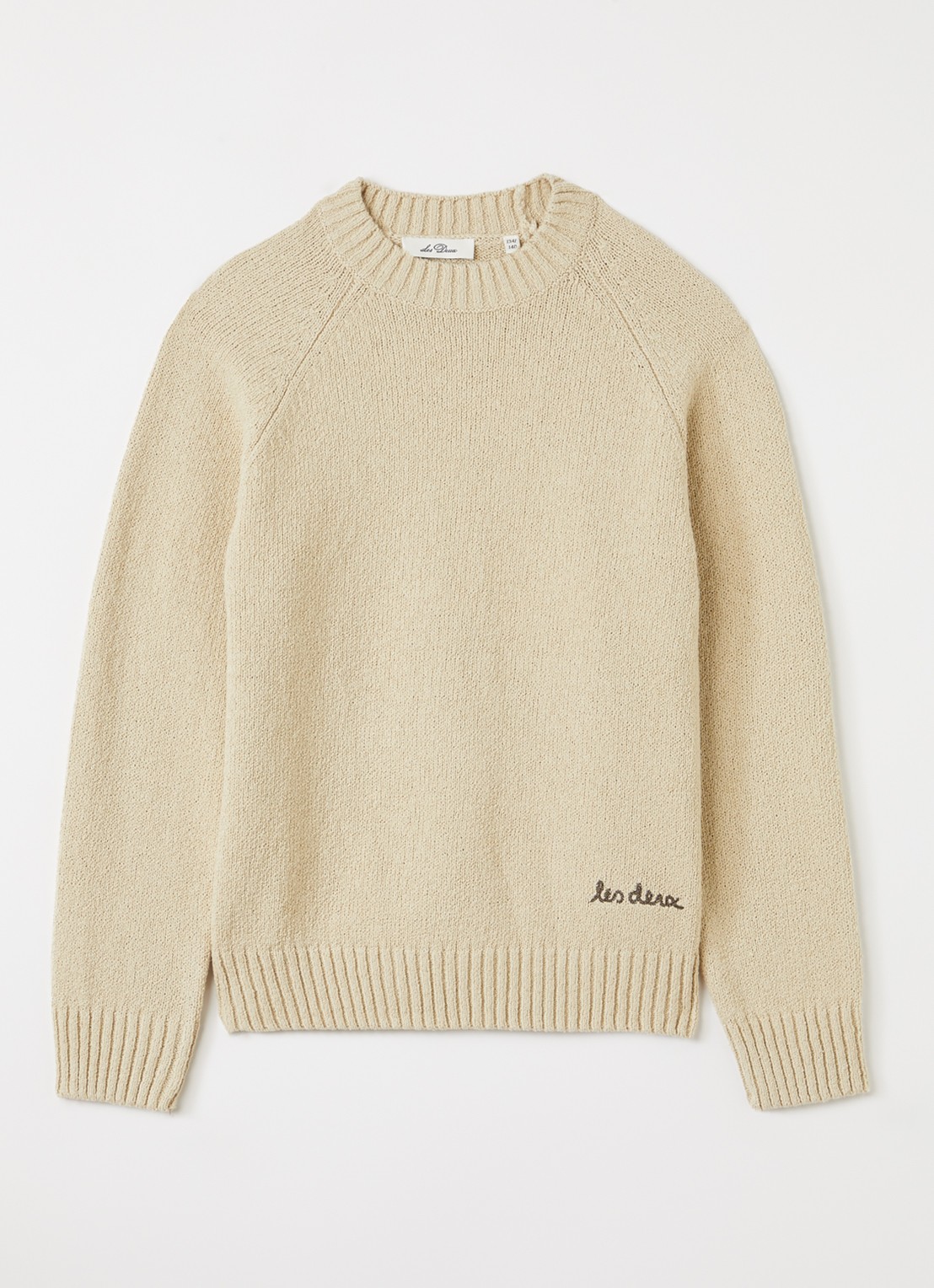 Les Deux Grofgebreide trui met logoborduring - voorkant 2 beige