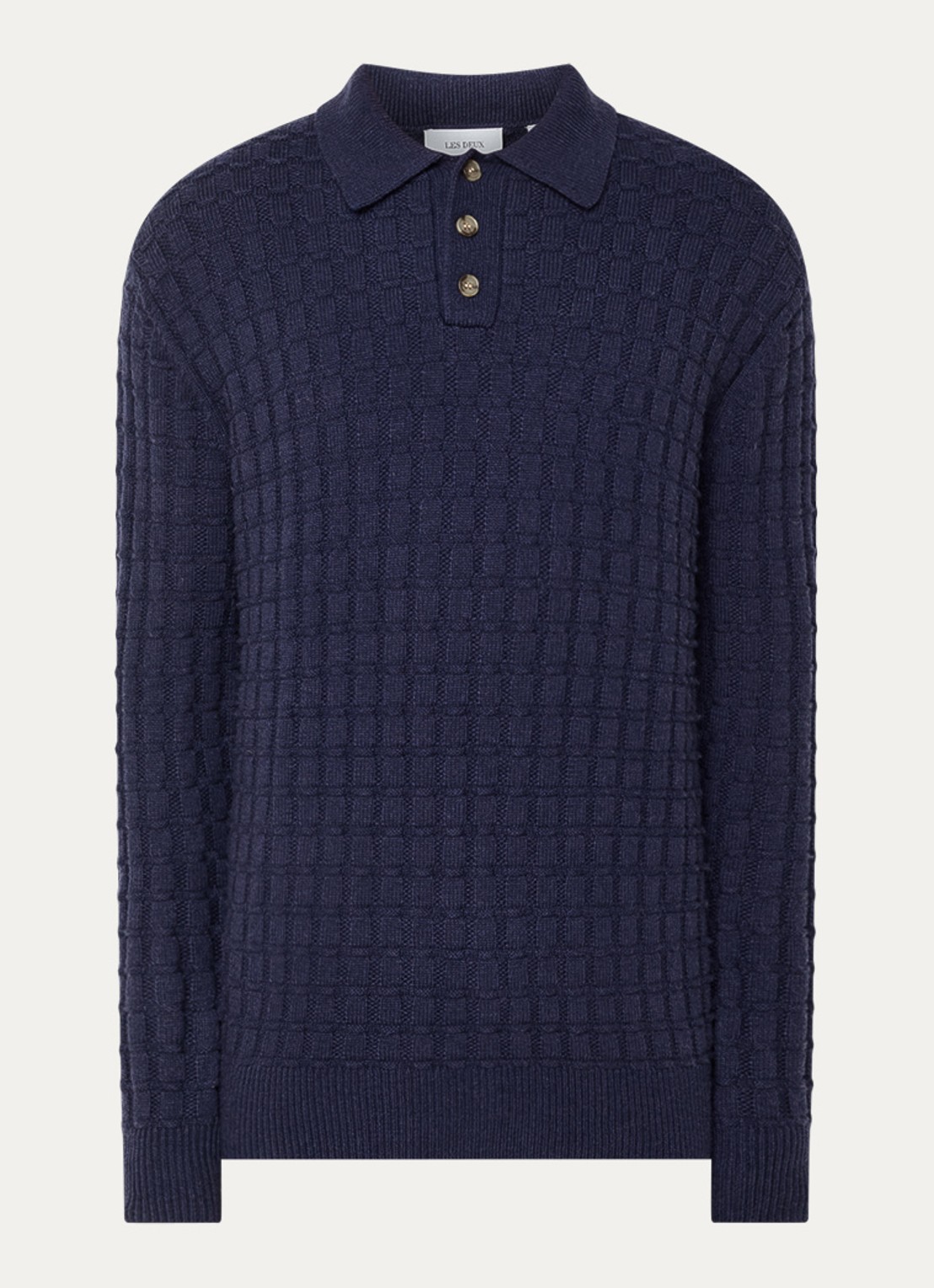 Les Deux Gustav grofgebreide regular fit polo in wolblend - voorkant 2 donkerblauw